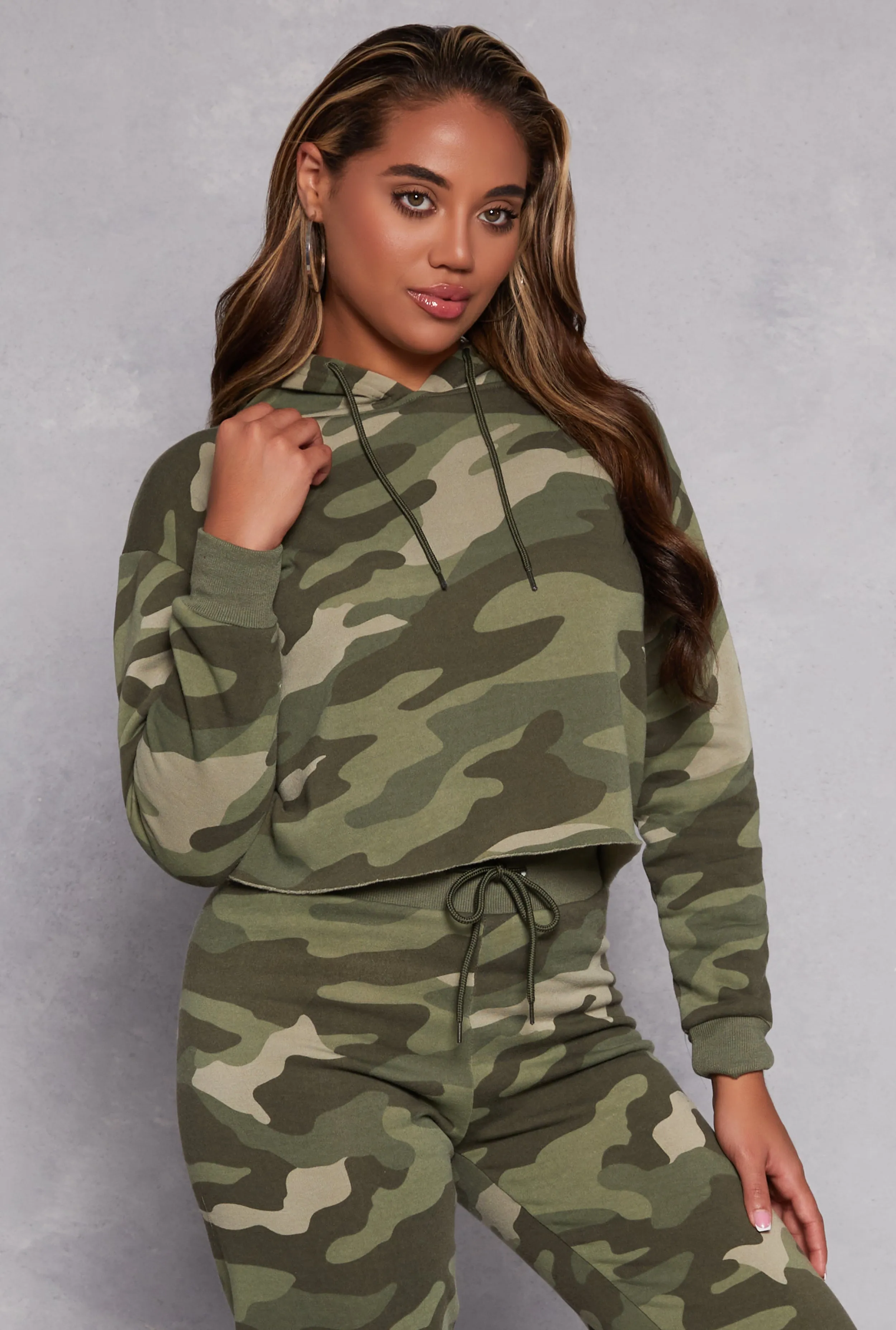 Fleece Camo Cropped Pullover Hoodie sold by Rainbow