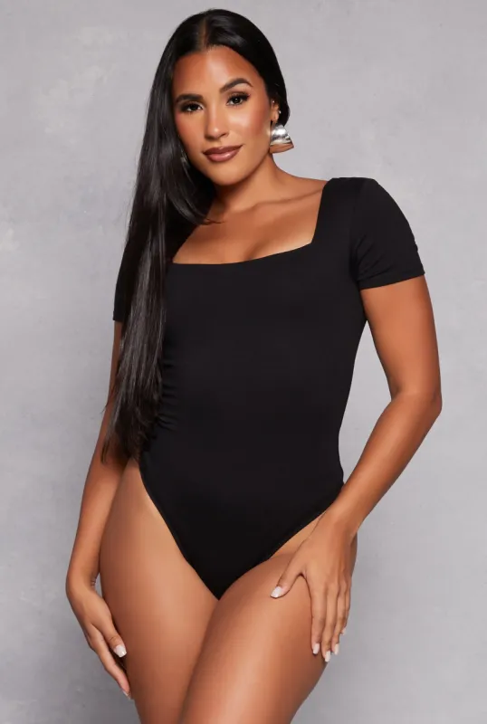 Basic Square Neck Short Sleeve Bodysuit sold by Rainbow