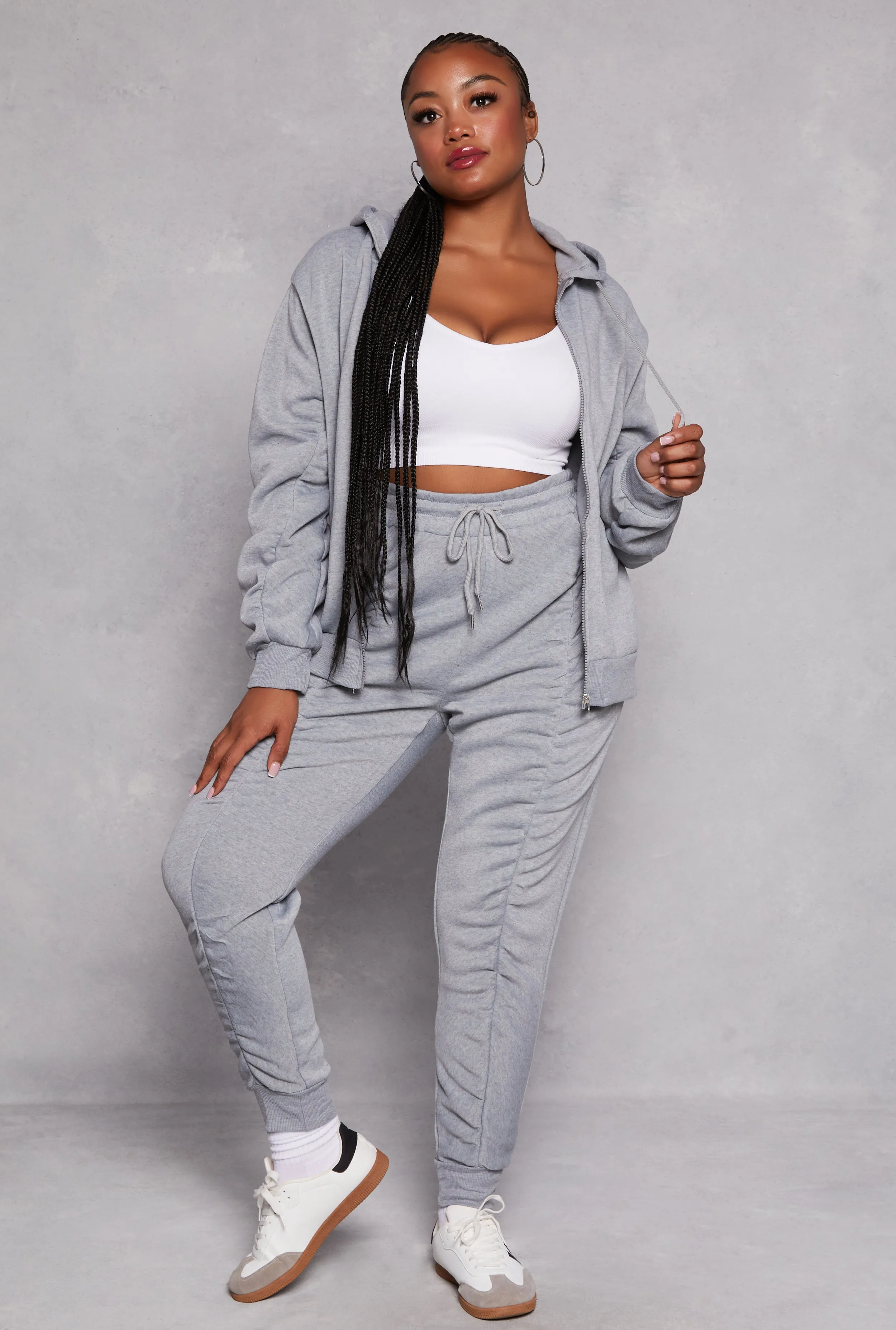 Plus Size Ruched Sleeve Zip Front Hoodie sold by Rainbow product image thumbnail 2