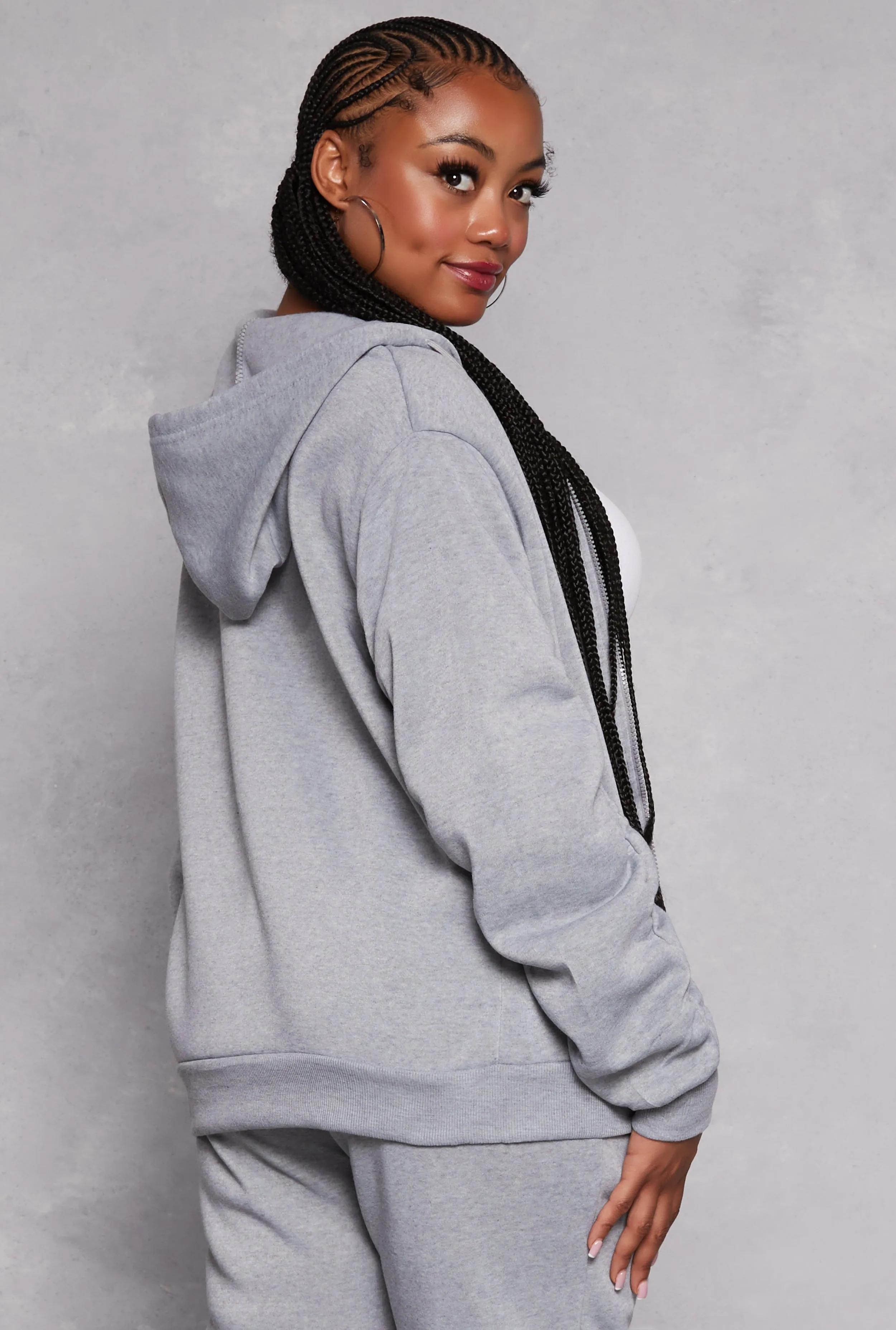 Plus Size Ruched Sleeve Zip Front Hoodie sold by Rainbow product image thumbnail 3