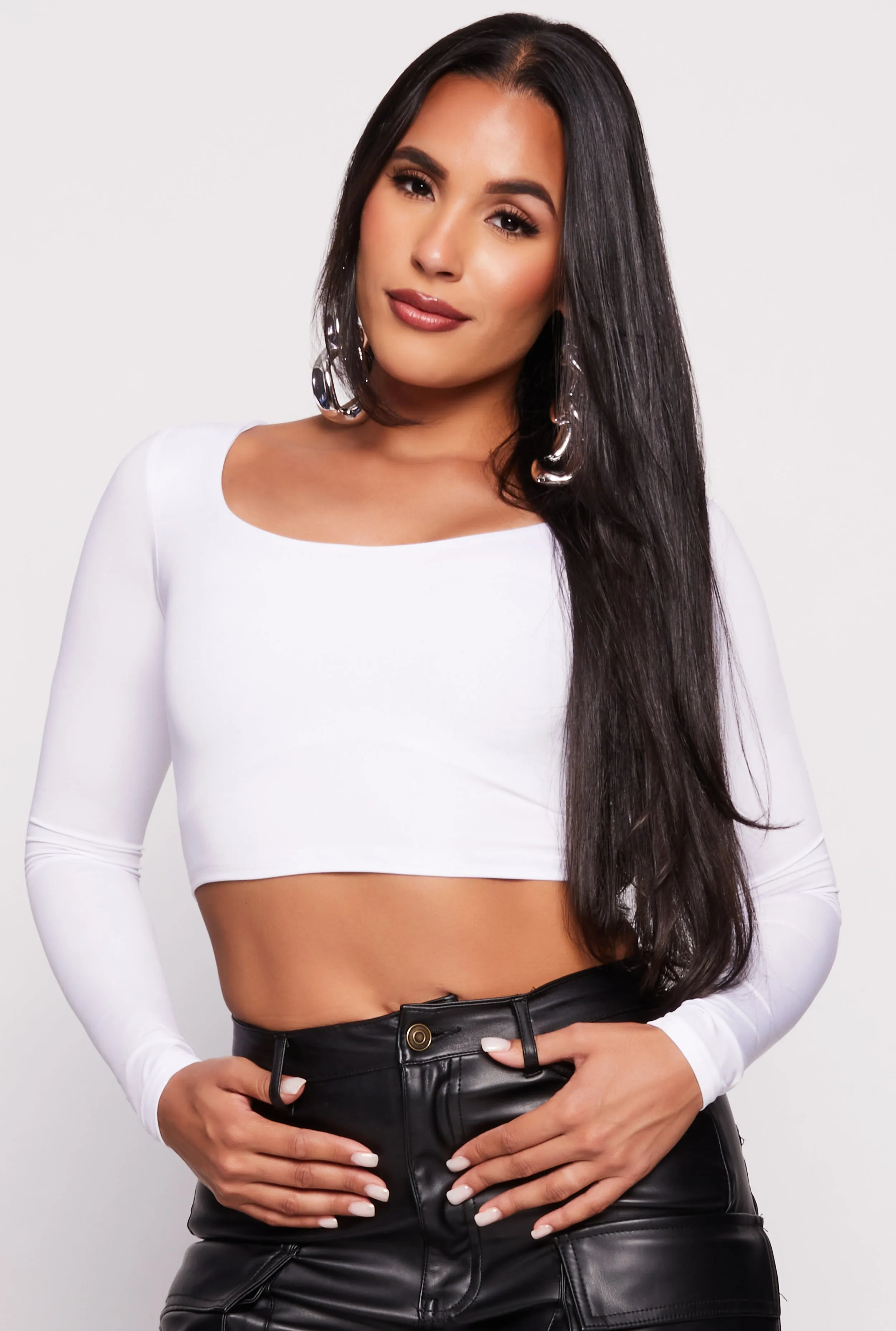 Daisy Scoop Neck Long Sleeve Crop Top sold by Rainbow