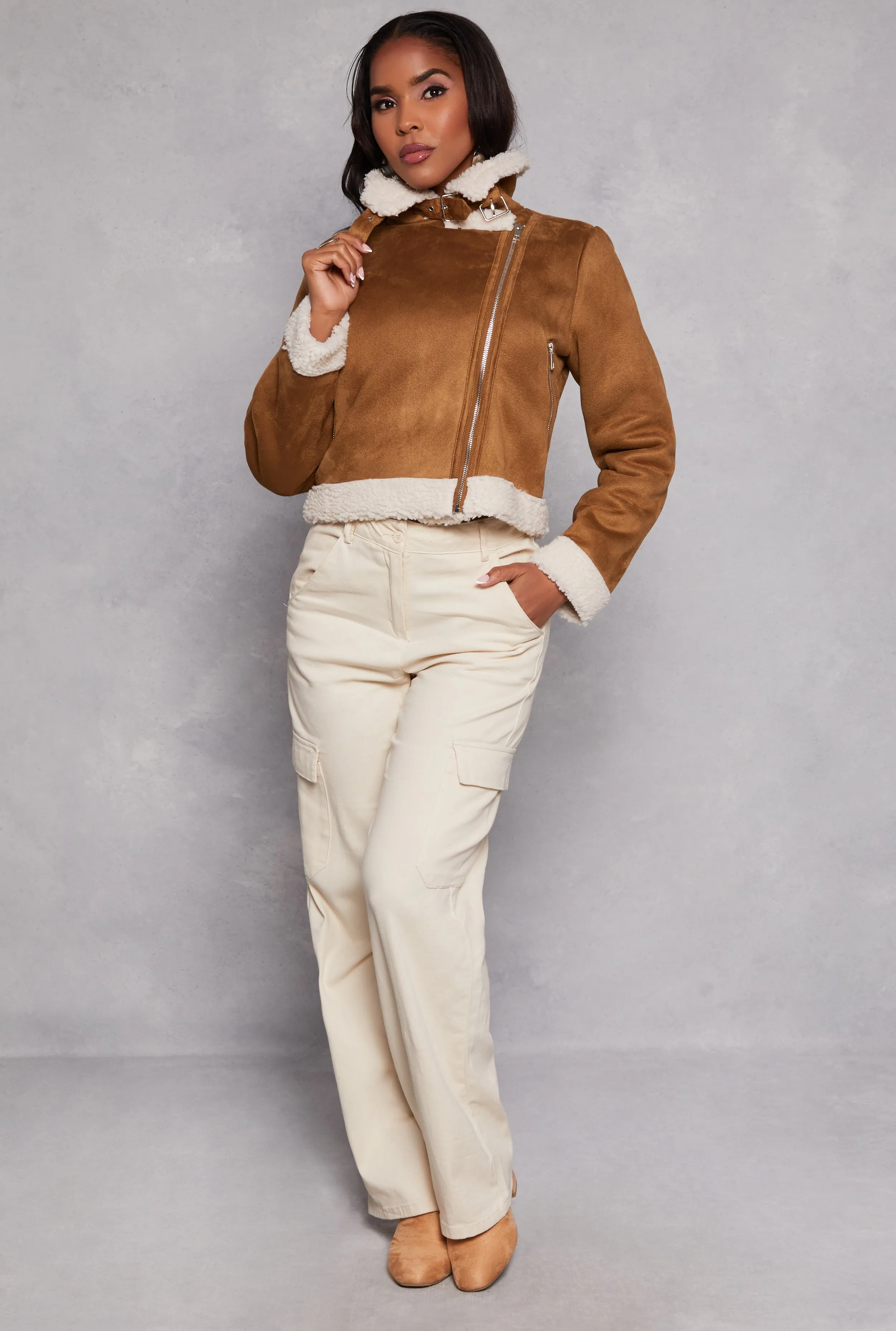 Faux Suede Sherpa Moto Jacket sold by Rainbow product image thumbnail 2