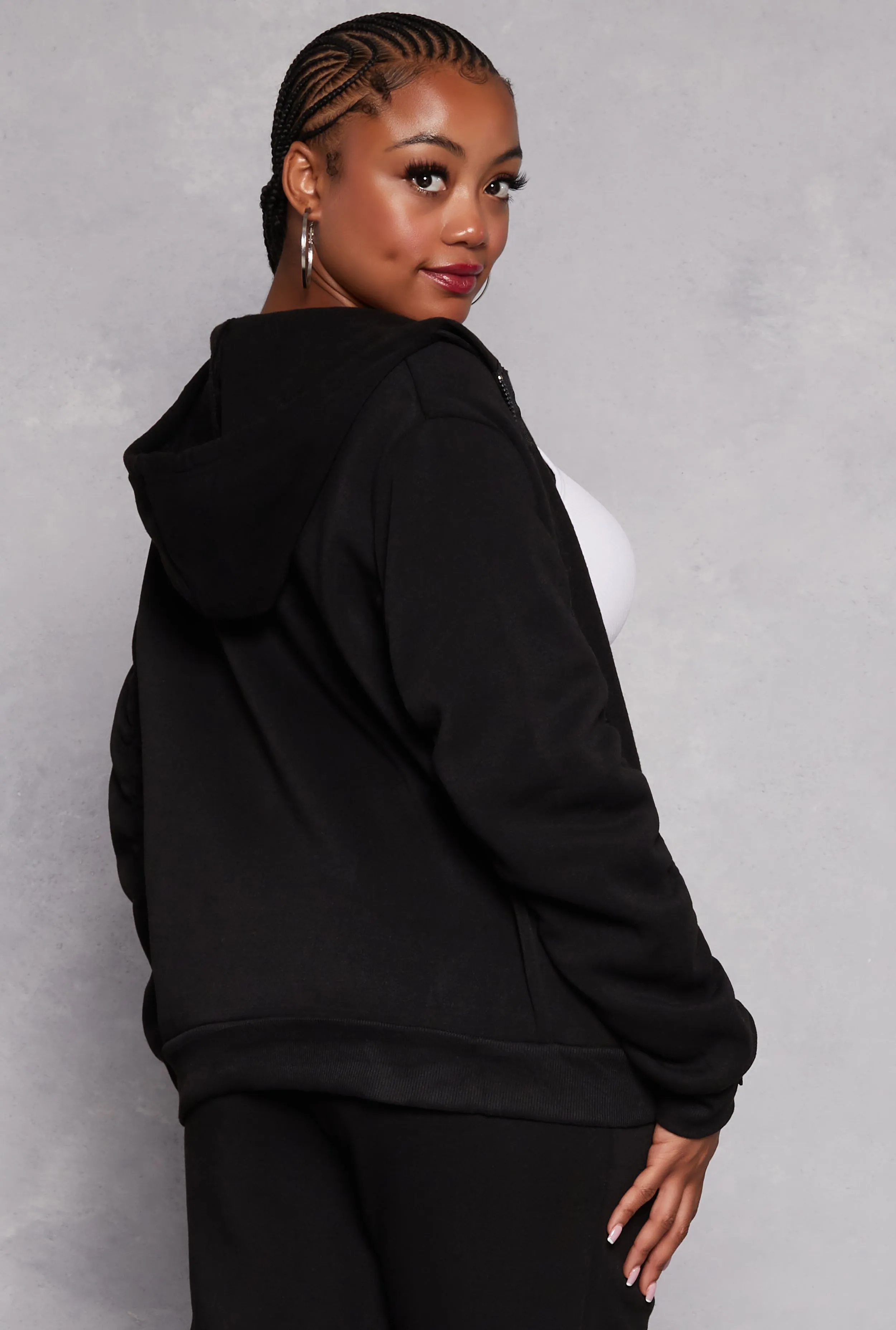 Plus Size Ruched Sleeve Zip Front Hoodie sold by Rainbow product image thumbnail 3