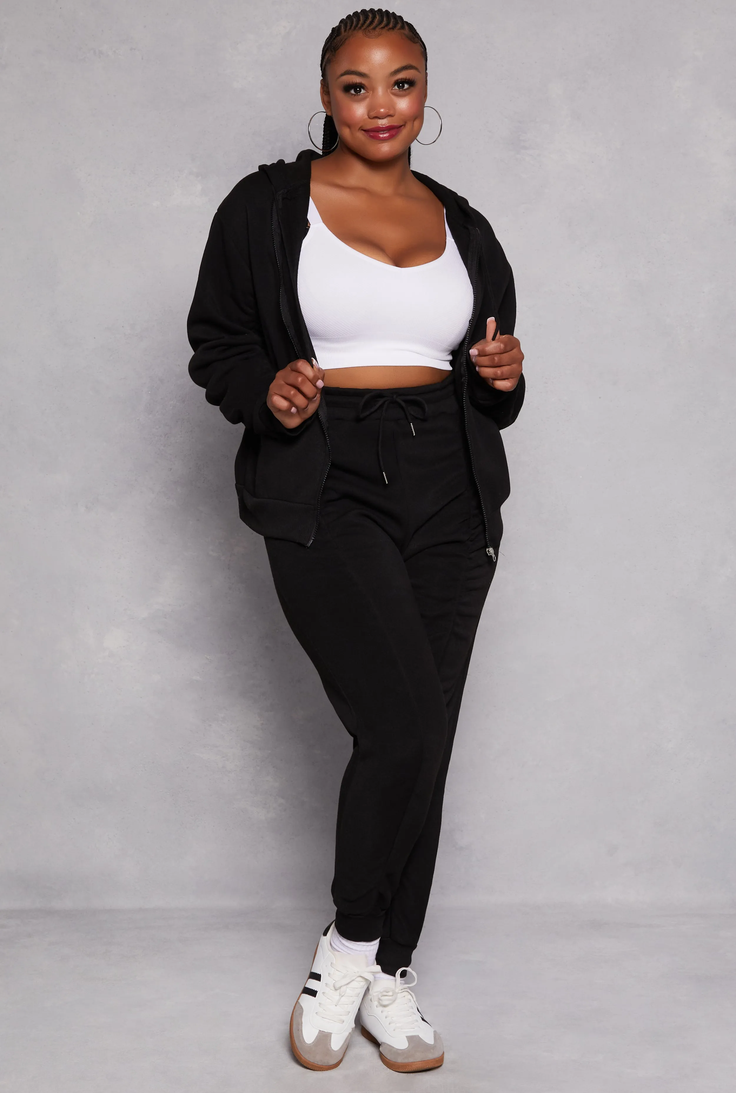 Plus Size Ruched Sleeve Zip Front Hoodie sold by Rainbow product image thumbnail 2