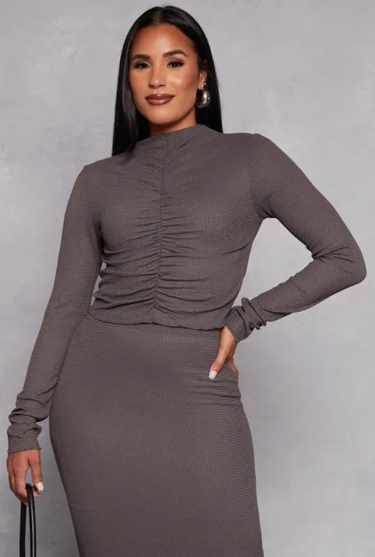 Almost Famous Ruched Long Sleeve Crop Top sold by Rainbow