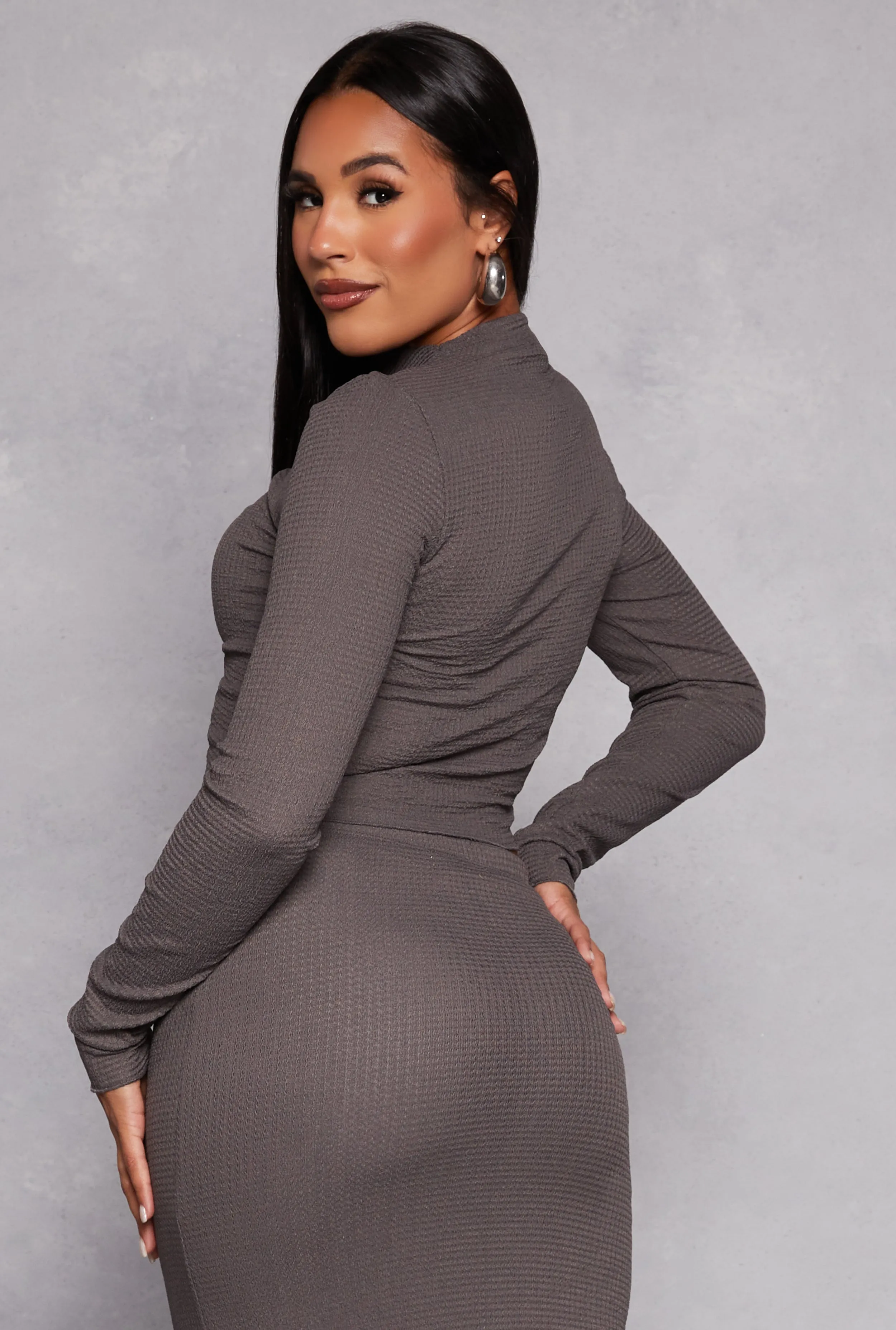 Almost Famous Ruched Long Sleeve Crop Top sold by Rainbow product image thumbnail 3