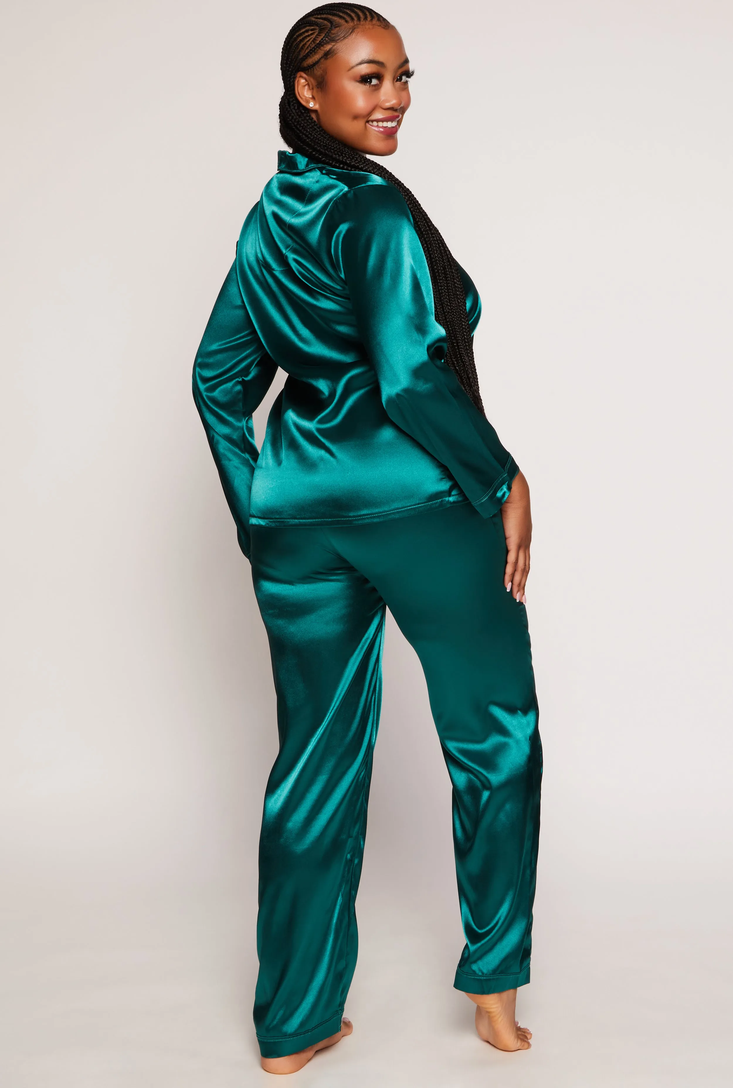 Plus Size Satin Notch Collar Pajama Shirt and Pants sold by Rainbow product image thumbnail 2