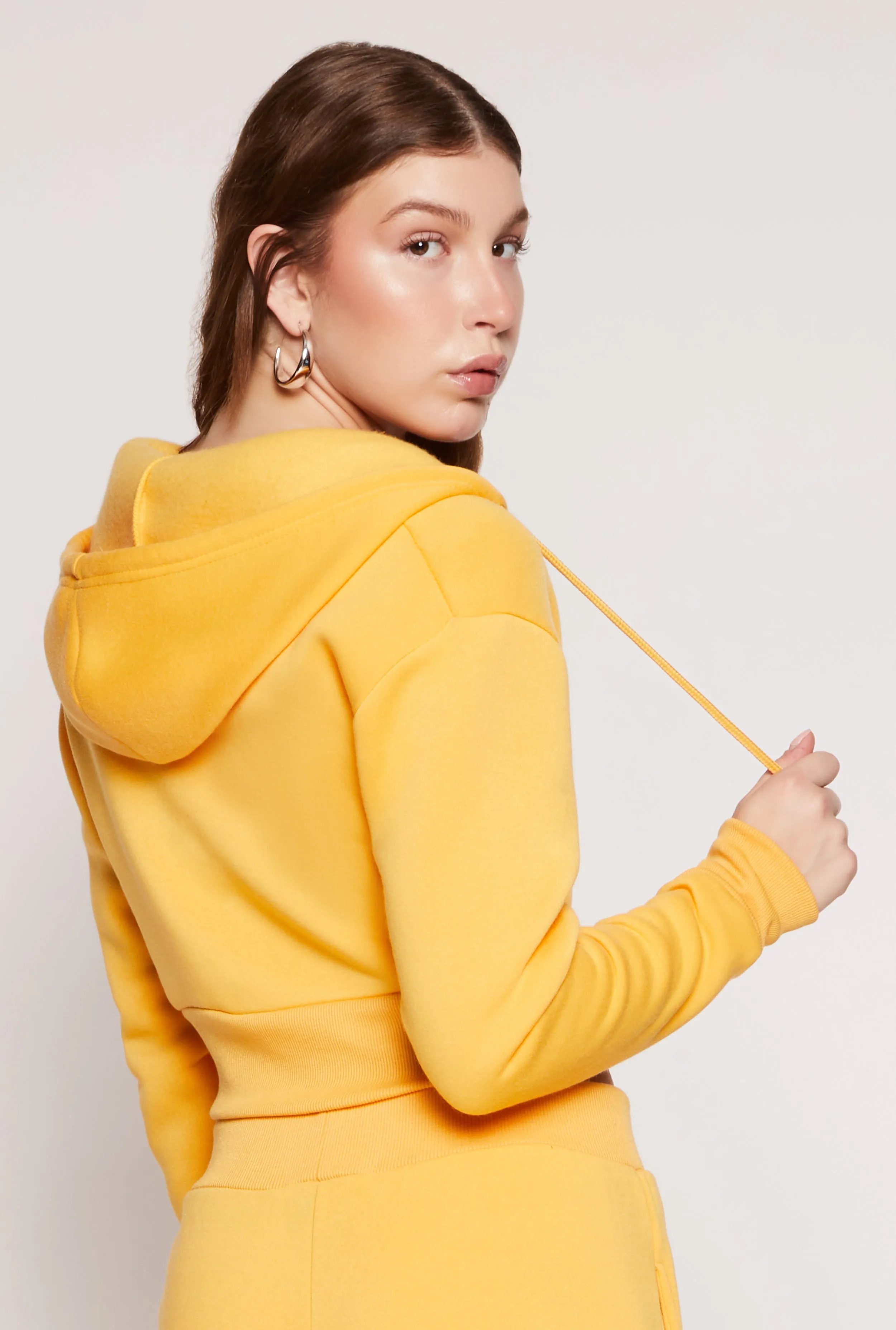 Fleece Solid Cropped Zip Front Hoodie sold by Rainbow product image thumbnail 3