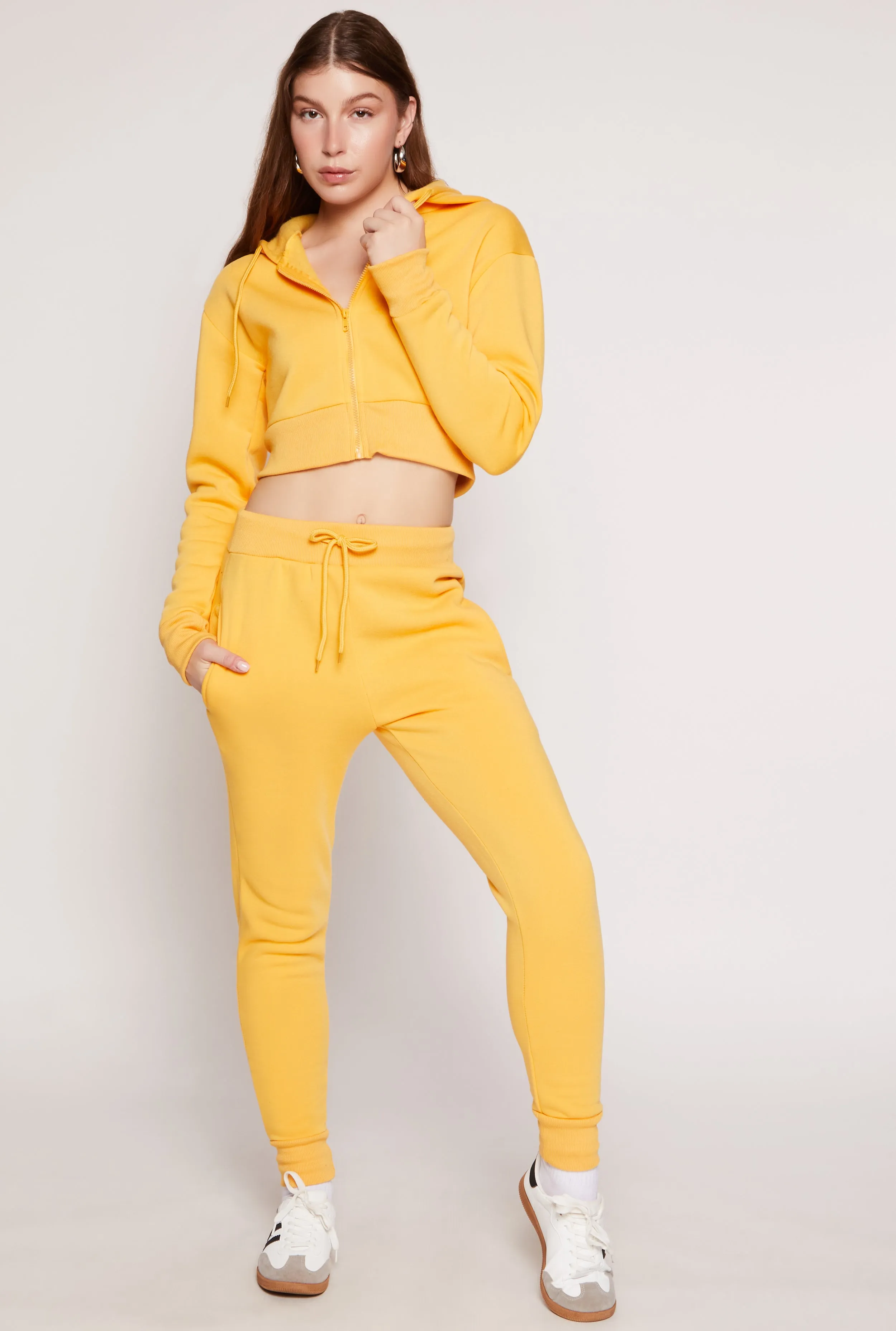 Fleece Solid Cropped Zip Front Hoodie sold by Rainbow product image thumbnail 2