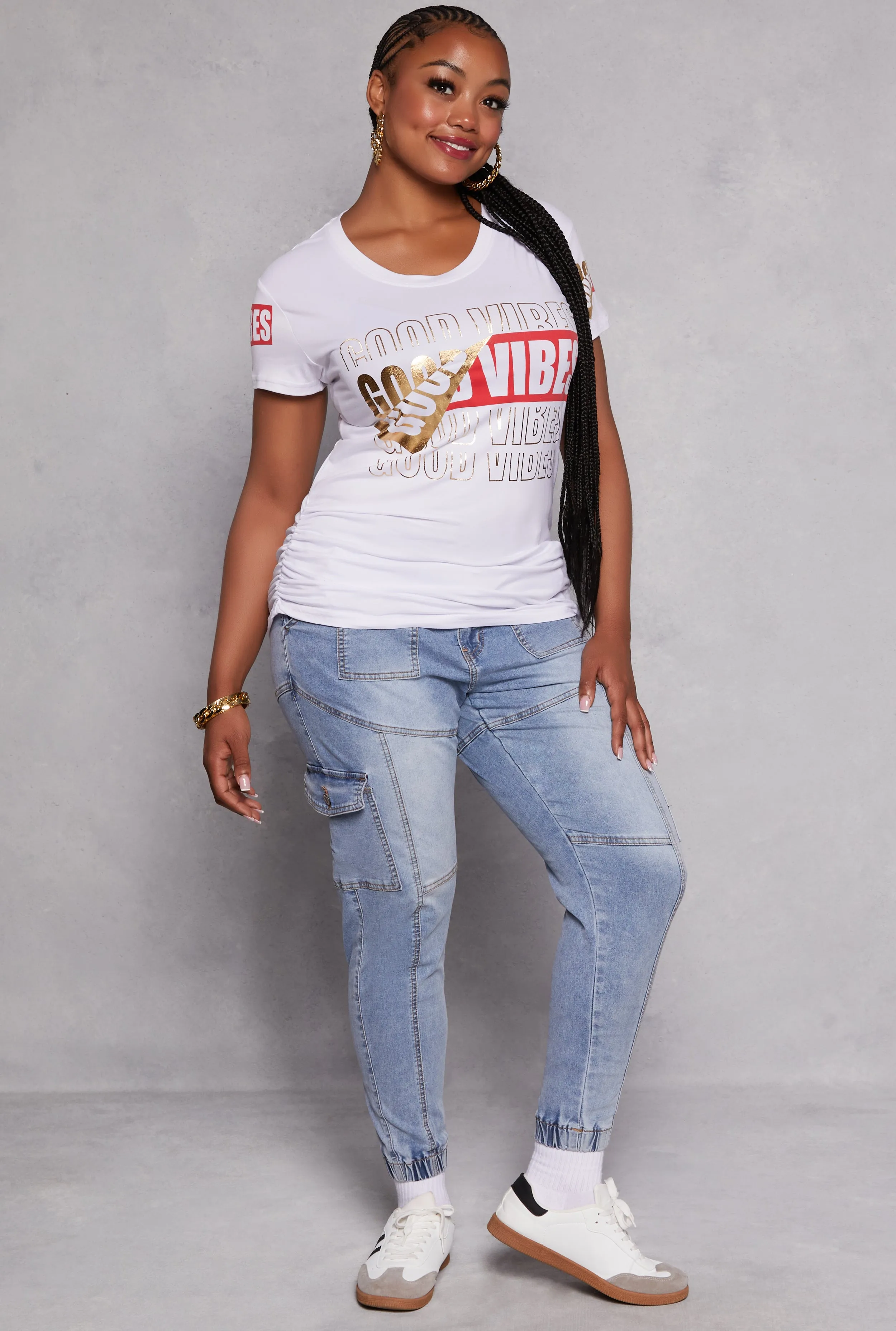 Plus Size Good Vibes Foil Screen Graphic Tee sold by Rainbow product image thumbnail 2