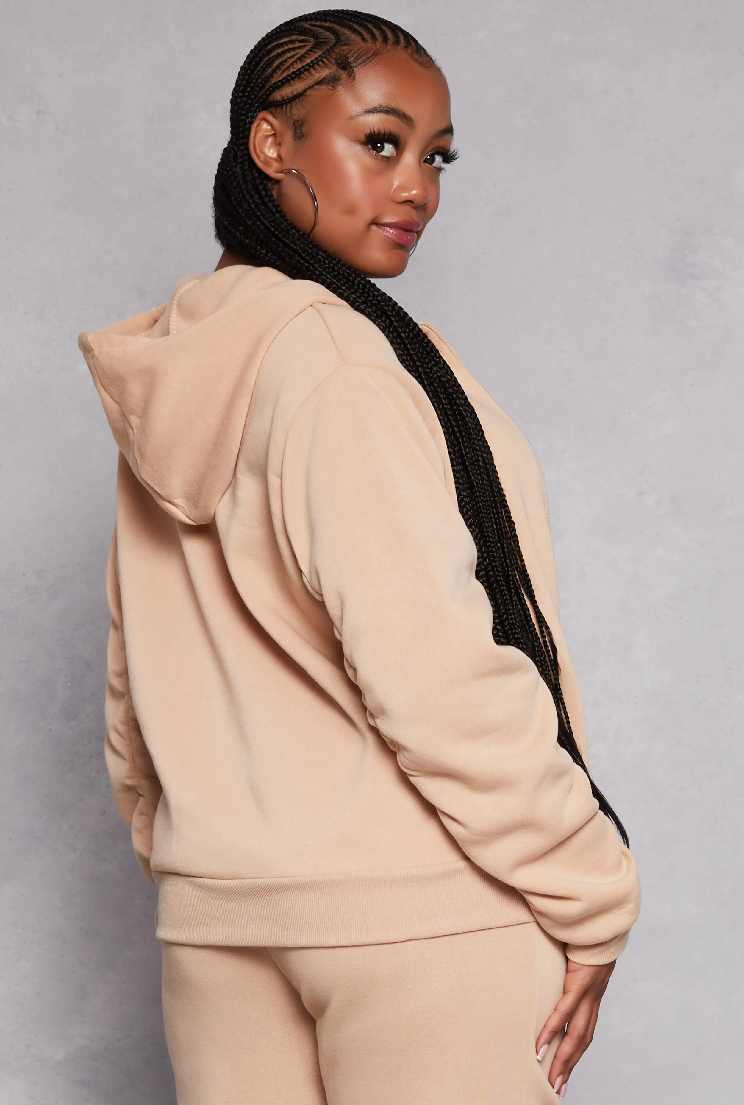 Plus Size Ruched Sleeve Zip Front Hoodie sold by Rainbow product image thumbnail 3