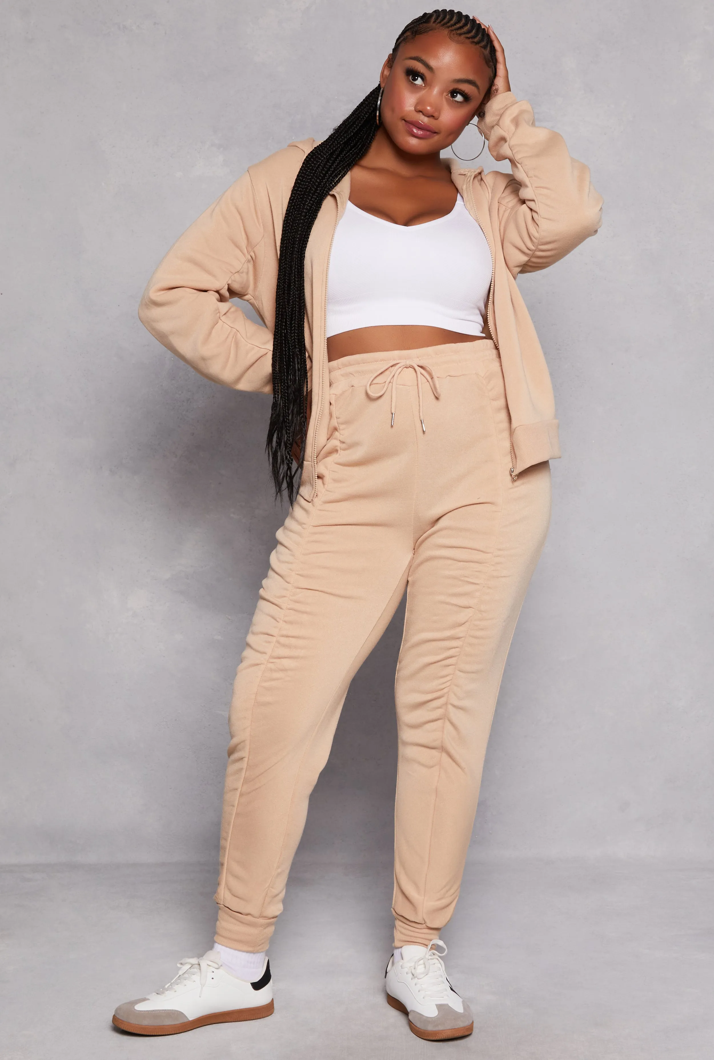 Plus Size Ruched Sleeve Zip Front Hoodie sold by Rainbow product image thumbnail 2