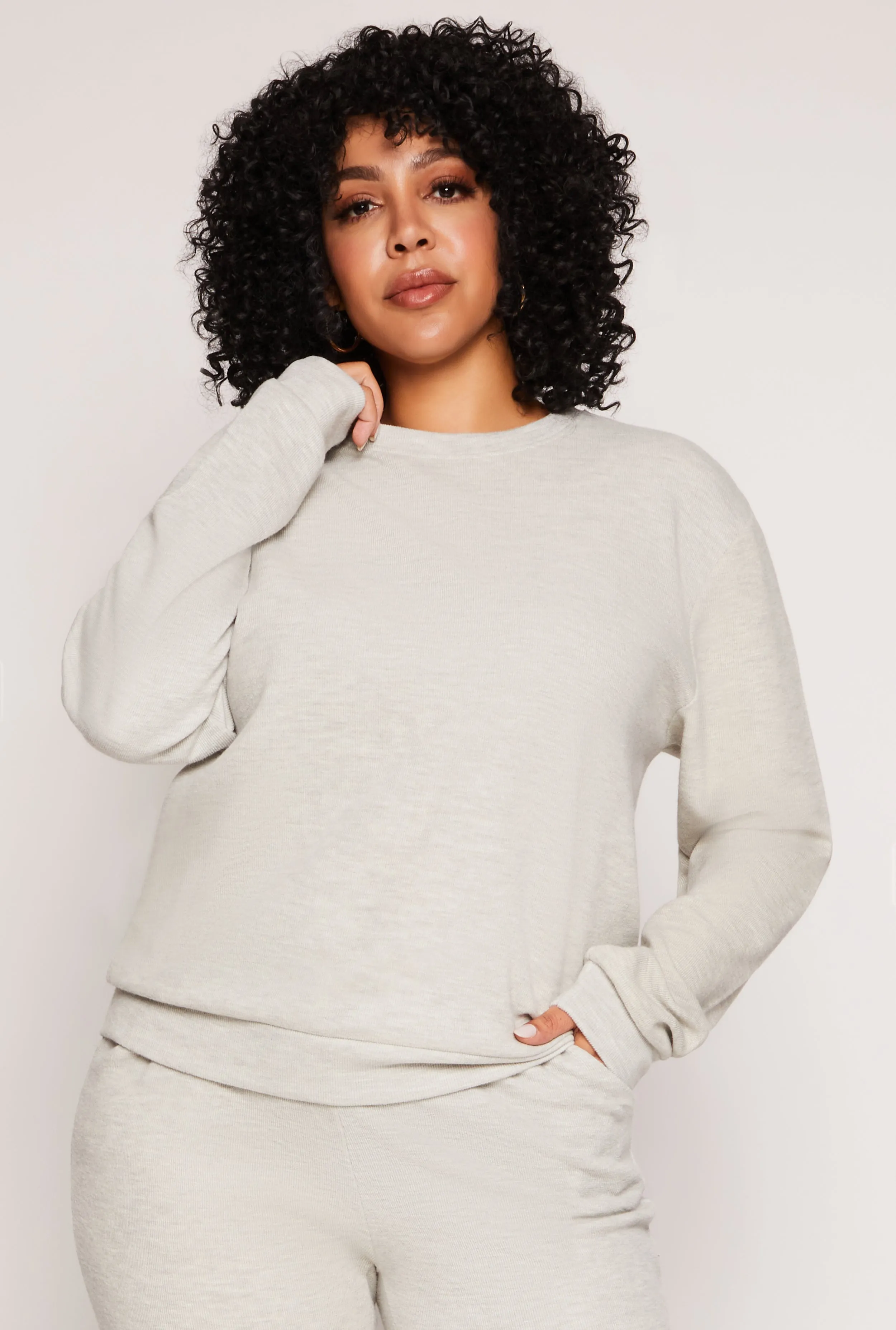 Plus Size Brushed Knit Crew Neck Sweatshirt sold by Rainbow