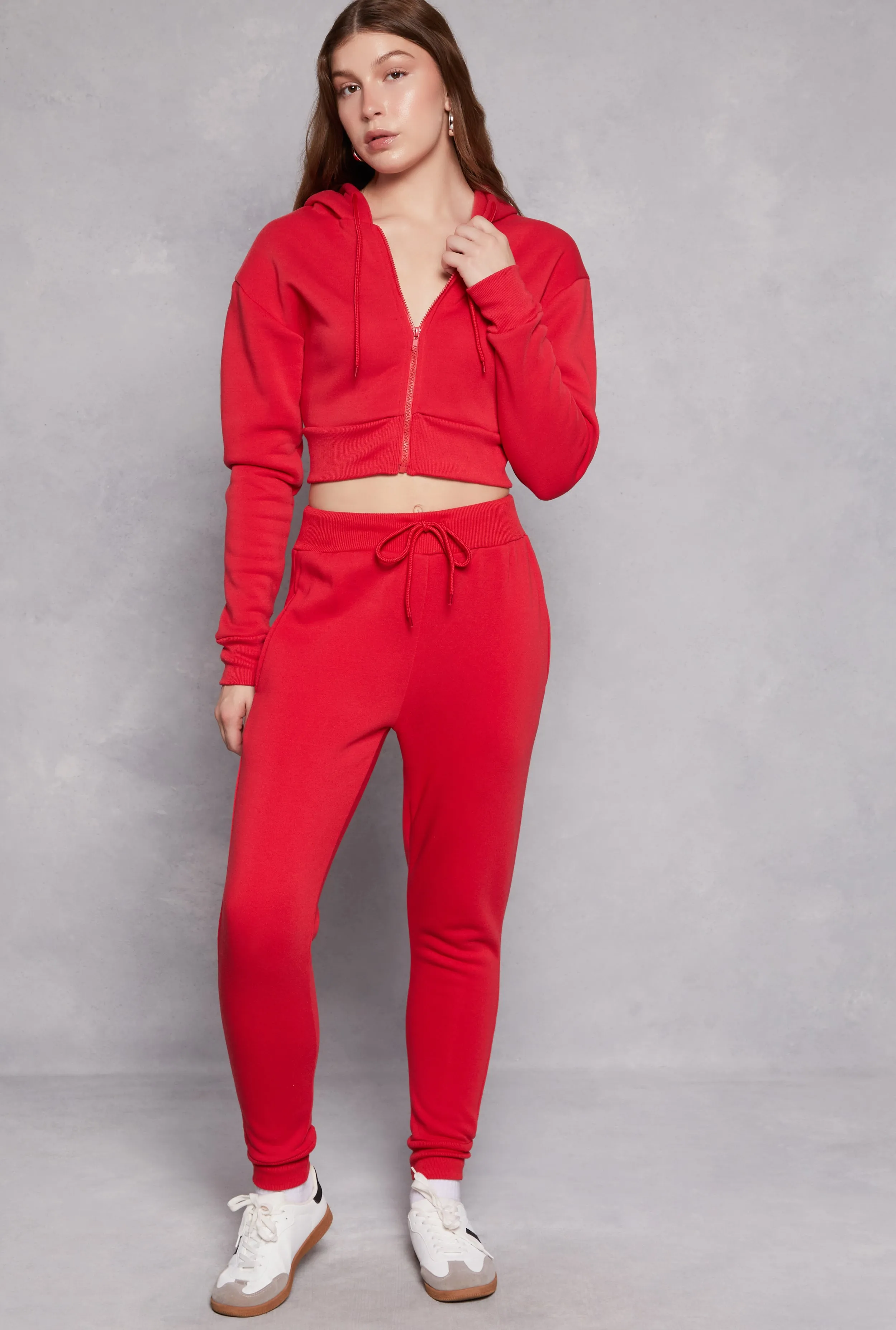 Fleece Solid Cropped Zip Front Hoodie sold by Rainbow product image thumbnail 2