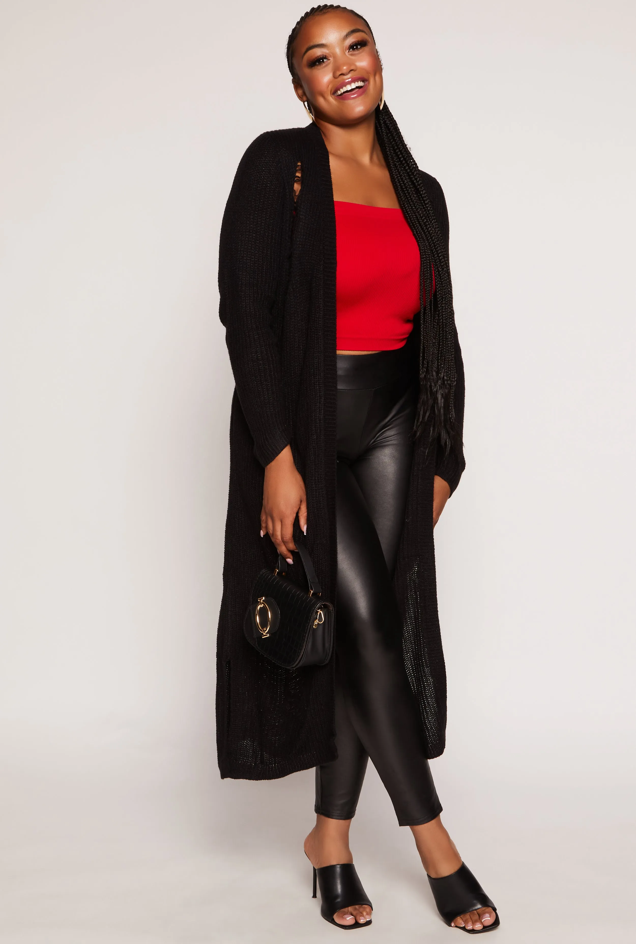 Plus Size Solid Distressed Long Cardigan sold by Rainbow product image thumbnail 2