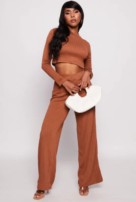 Cable Knit High Waisted Wide Leg Pants sold by Rainbow
