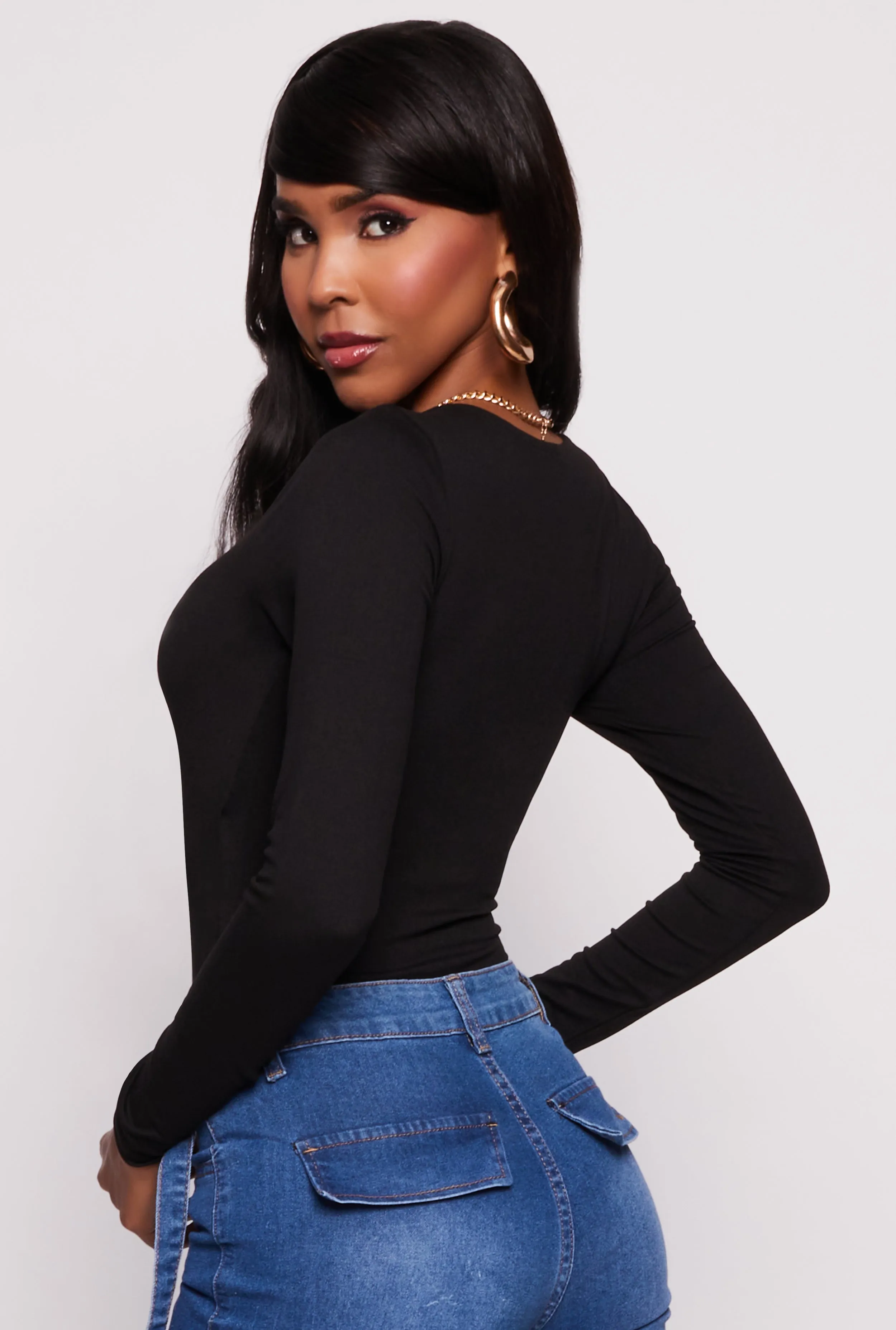 Basic V Neck Long Sleeve Bodysuit sold by Rainbow product image thumbnail 3