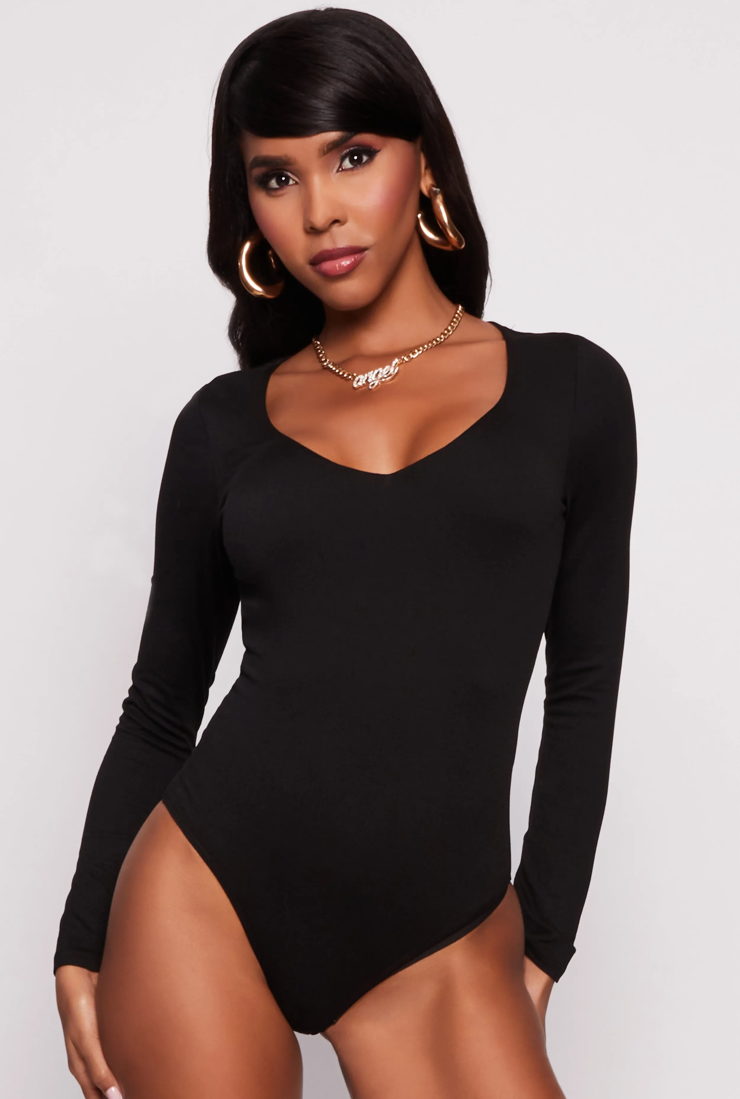 Basic V Neck Long Sleeve Bodysuit sold by Rainbow