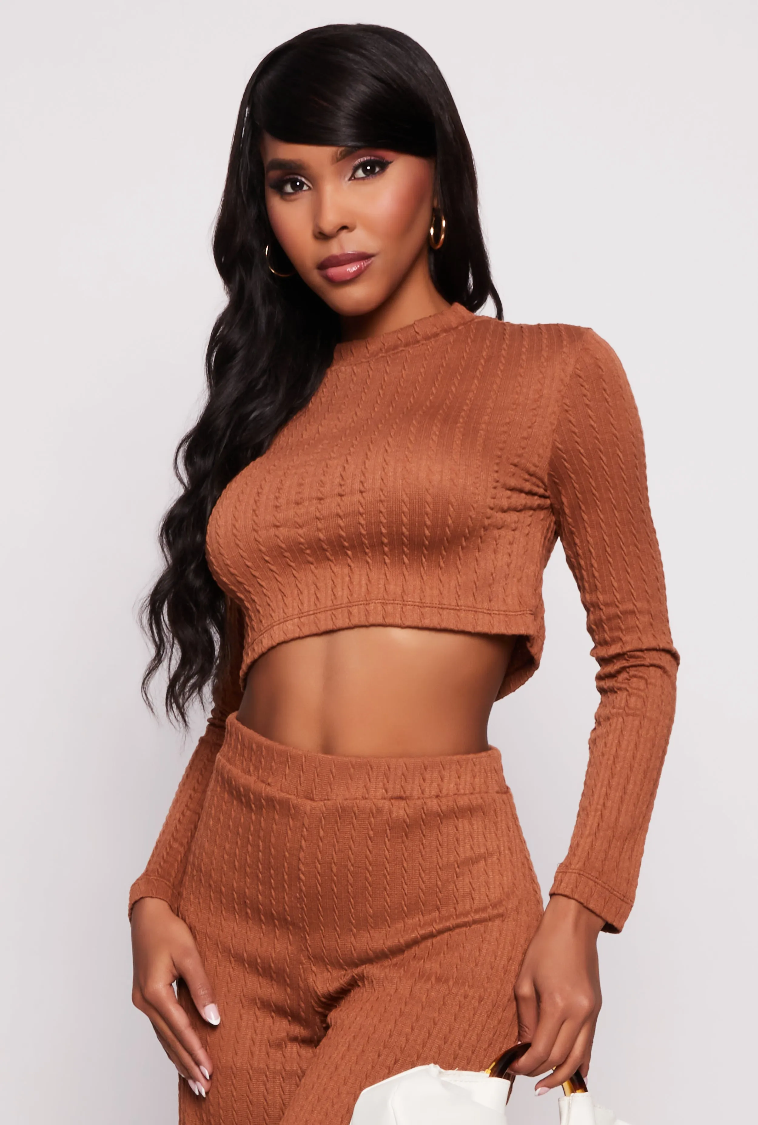 Cable Knit Mock Neck Crop Top sold by Rainbow