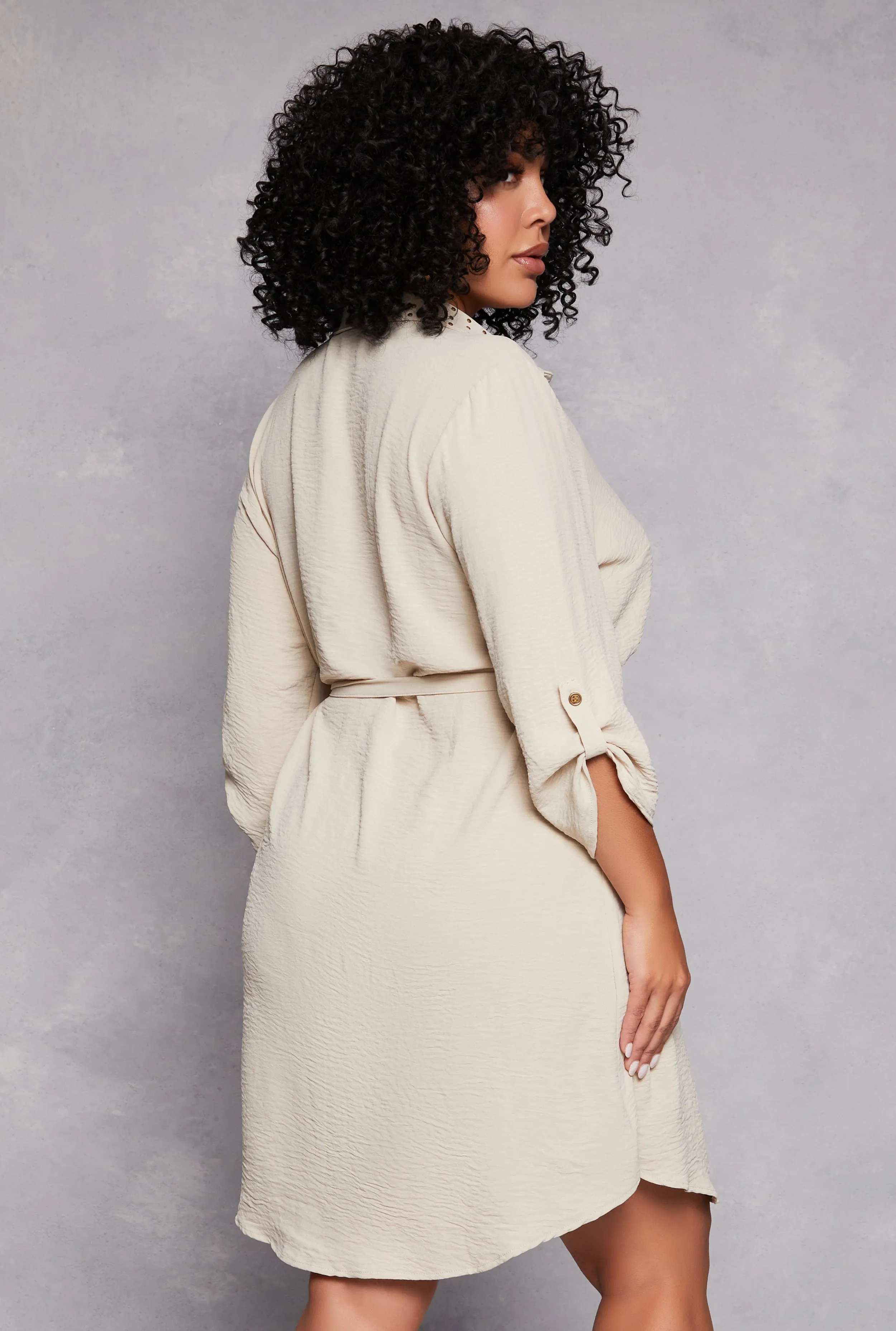Plus Size Studded Collar Shirt Dress sold by Rainbow product image thumbnail 3