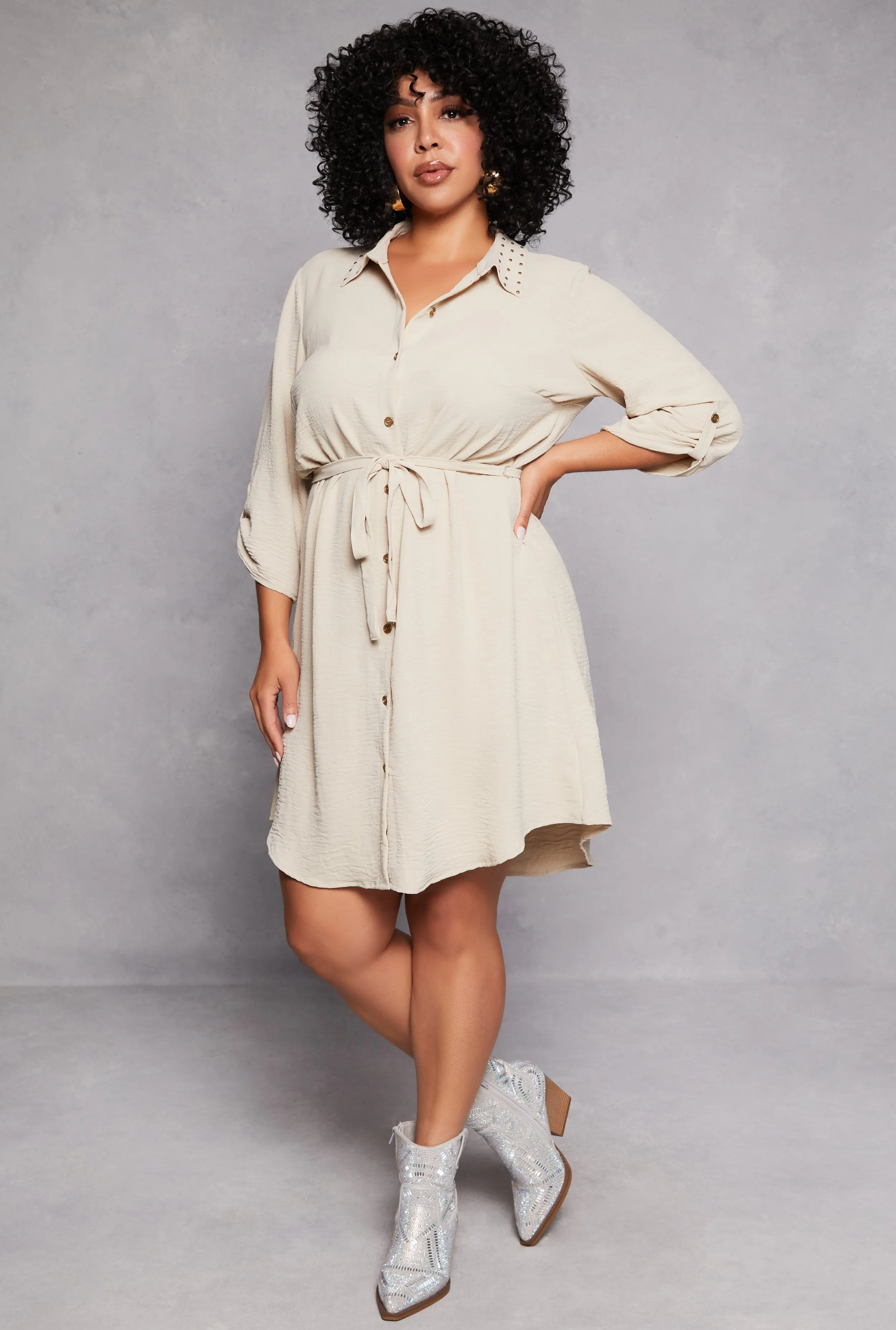 Plus Size Studded Collar Shirt Dress sold by Rainbow product image thumbnail 2