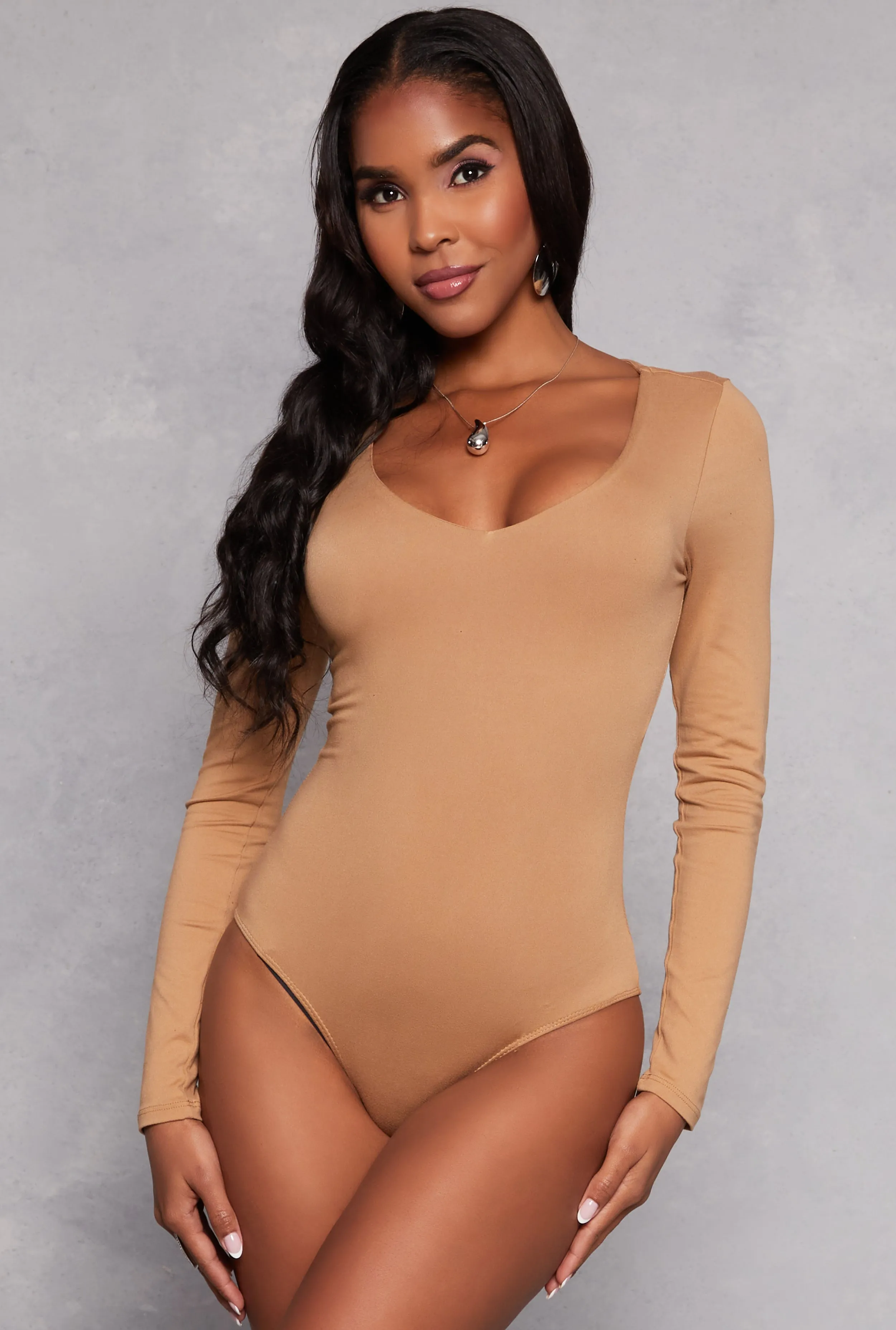 Basic V Neck Long Sleeve Bodysuit sold by Rainbow