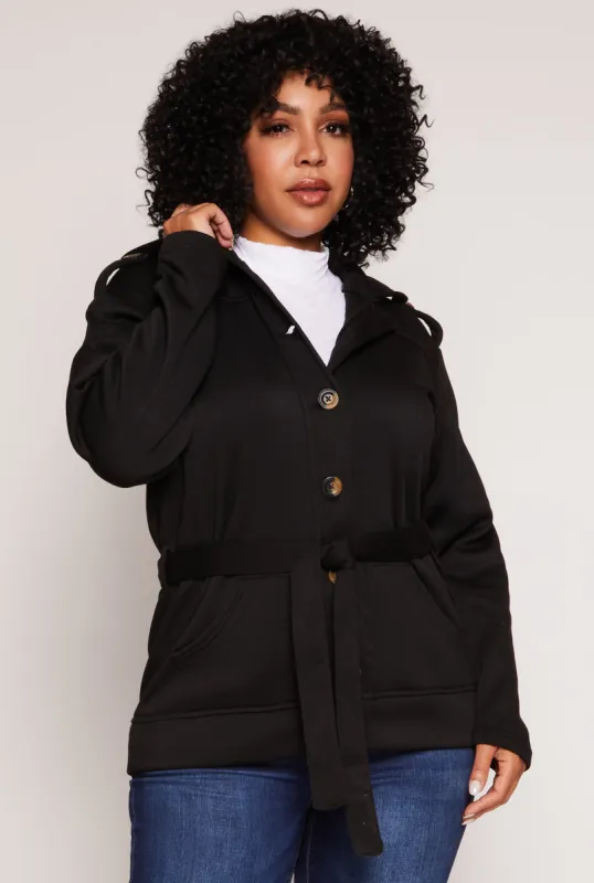 Plus Size Button Front Belted Peacoat sold by Rainbow