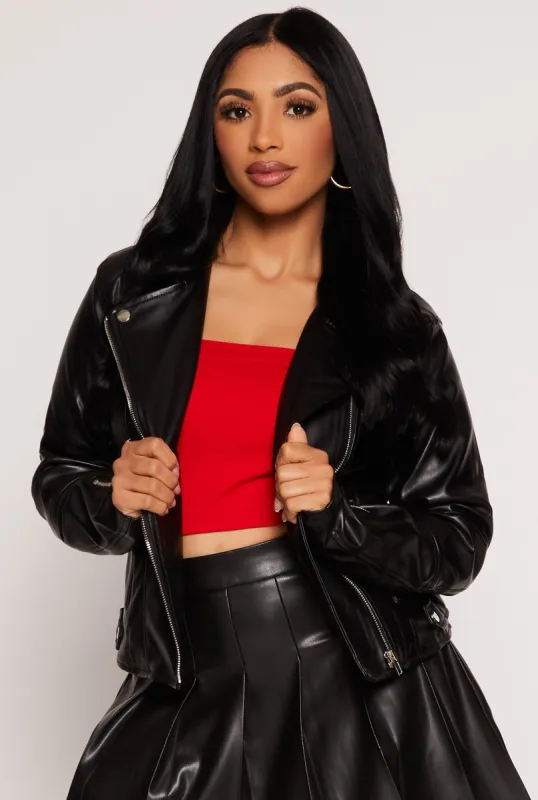 Faux Leather Zip Front Moto Jacket sold by Rainbow