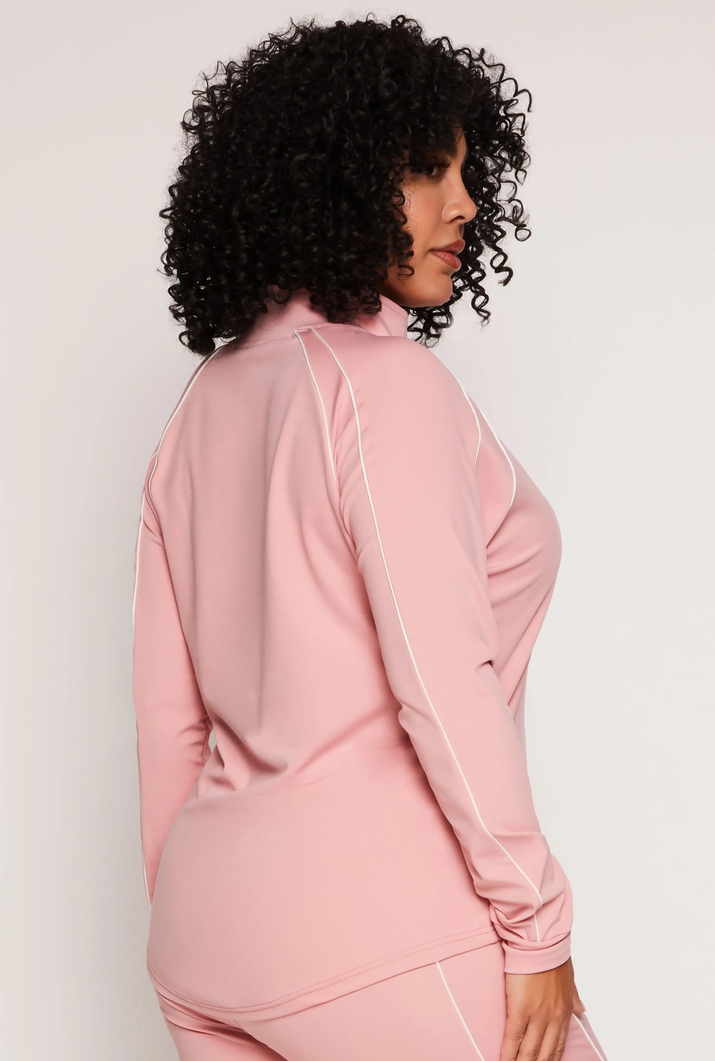 Plus Size Contrast Piping Zip Front Track Jacket sold by Rainbow product image thumbnail 3