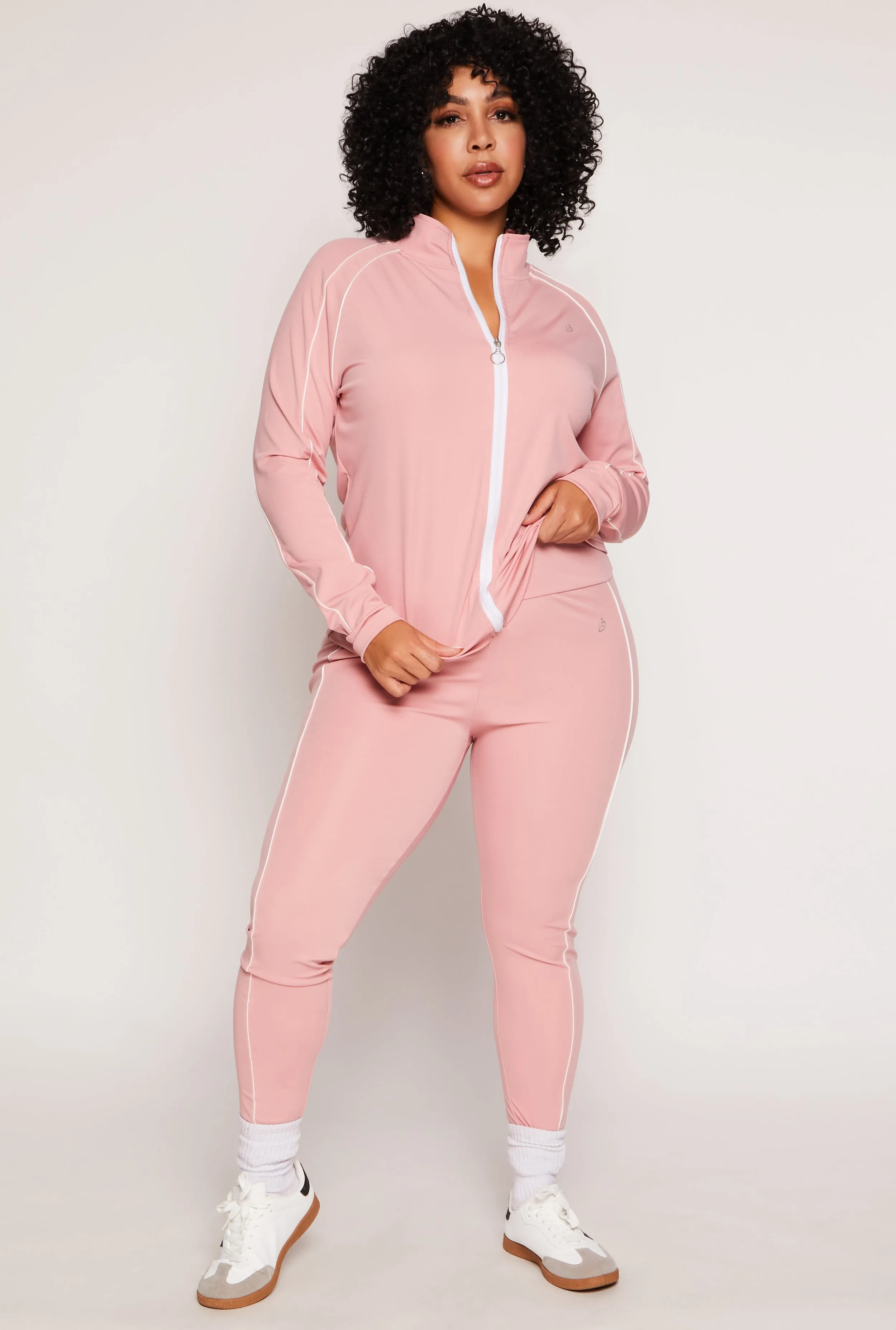 Plus Size Contrast Piping Zip Front Track Jacket sold by Rainbow product image thumbnail 2