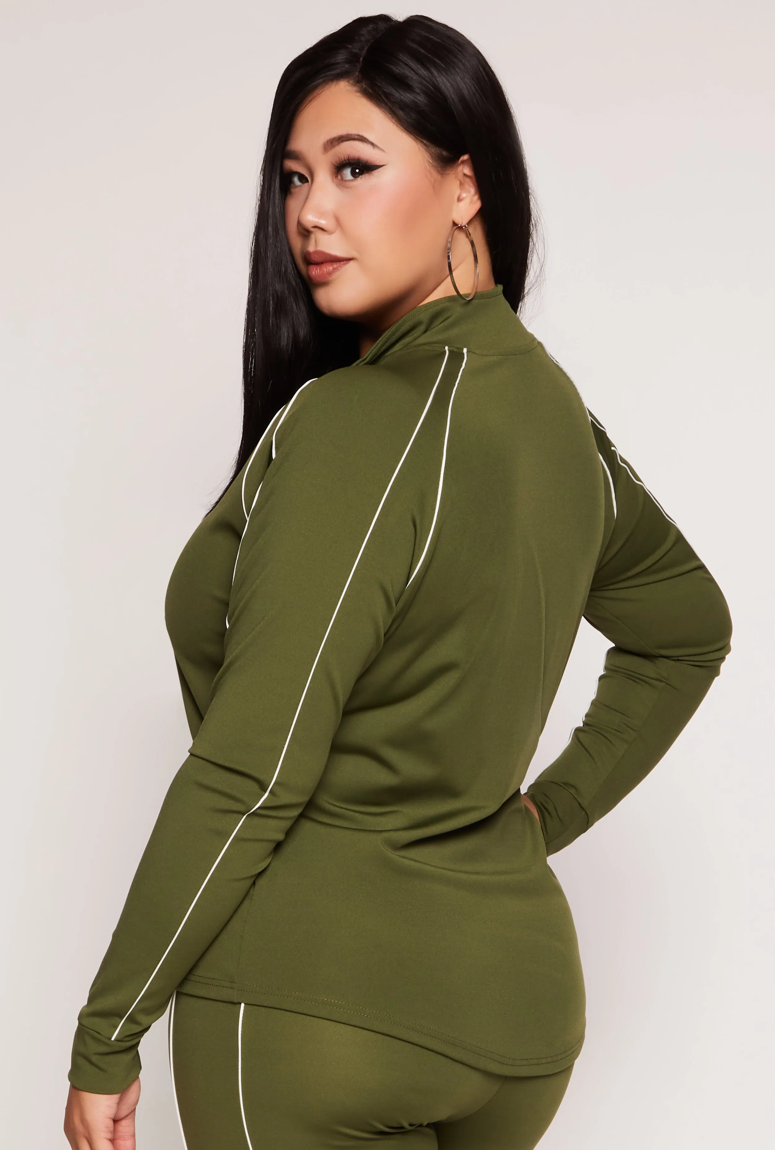 Plus Size Contrast Piping Zip Front Track Jacket sold by Rainbow product image thumbnail 3