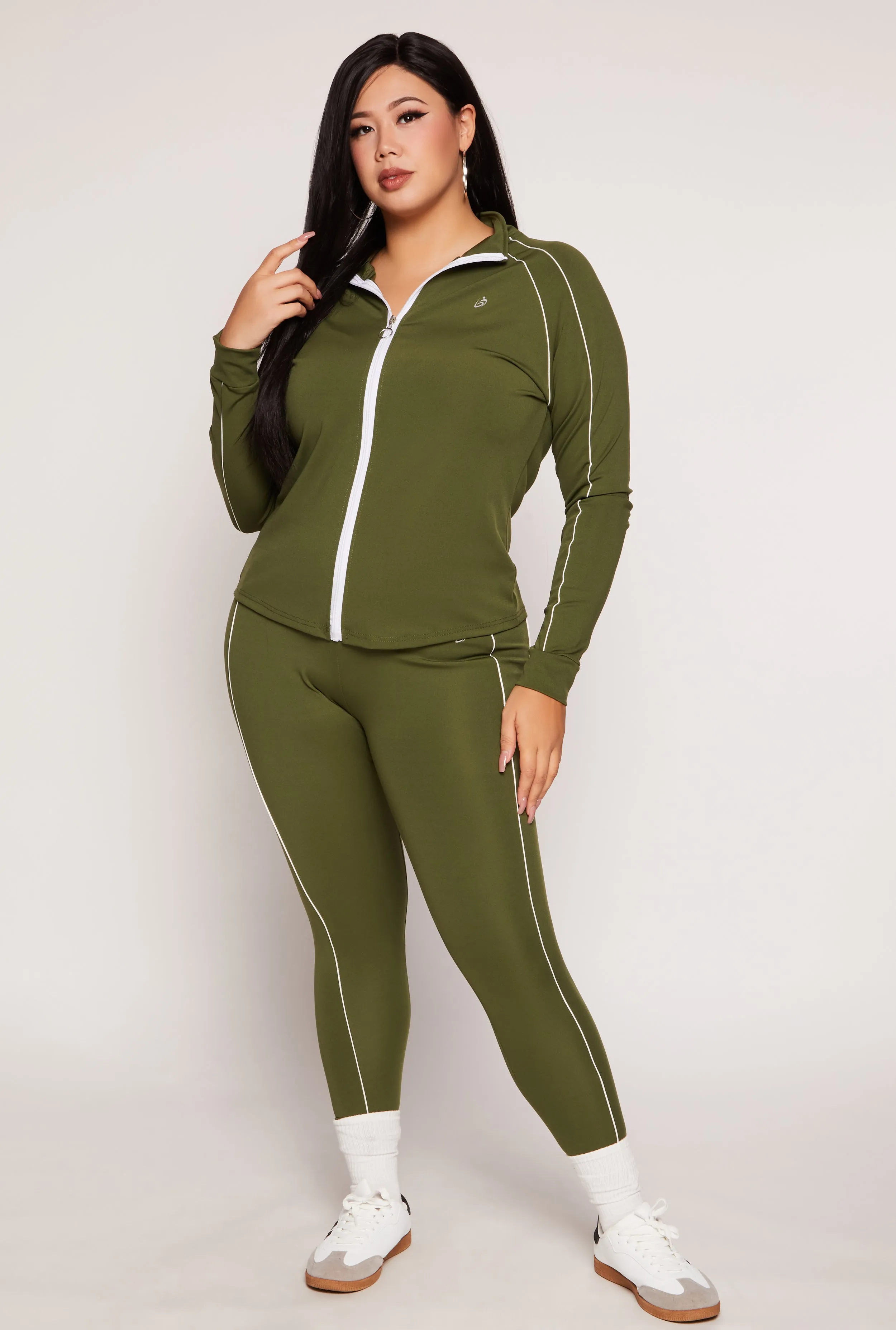 Plus Size Contrast Piping Zip Front Track Jacket sold by Rainbow product image thumbnail 2