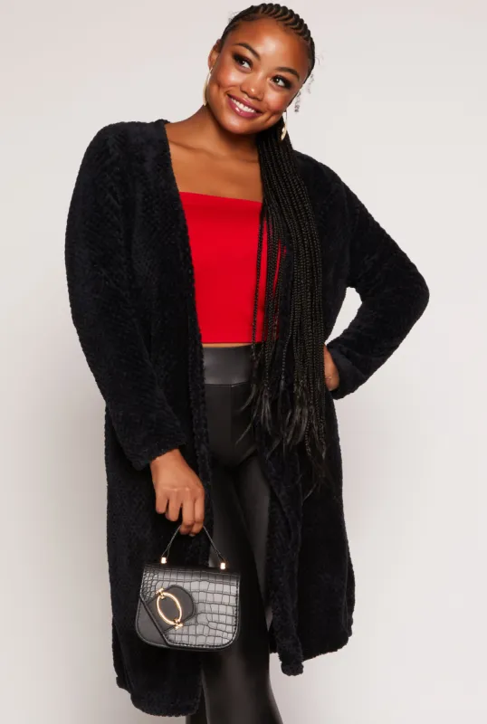 Plus Size Quilted Plush Long Cardigan sold by Rainbow