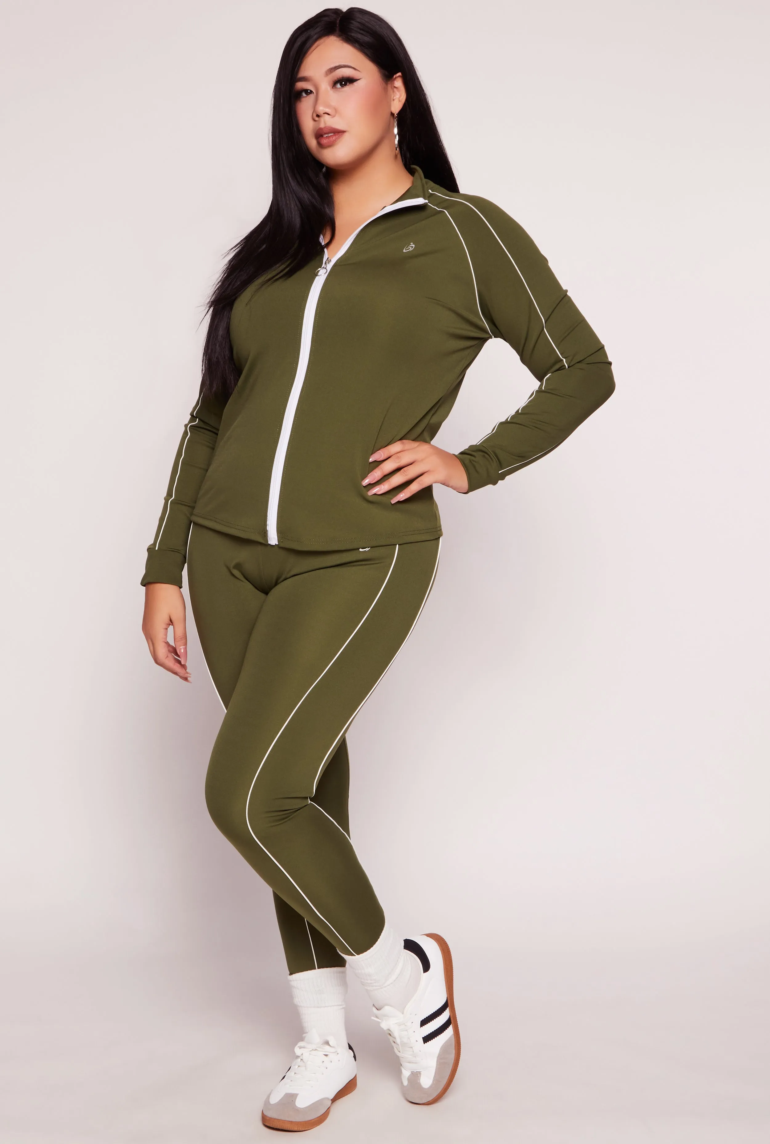 Plus Size Contrast Piping High Waist Leggings sold by Rainbow