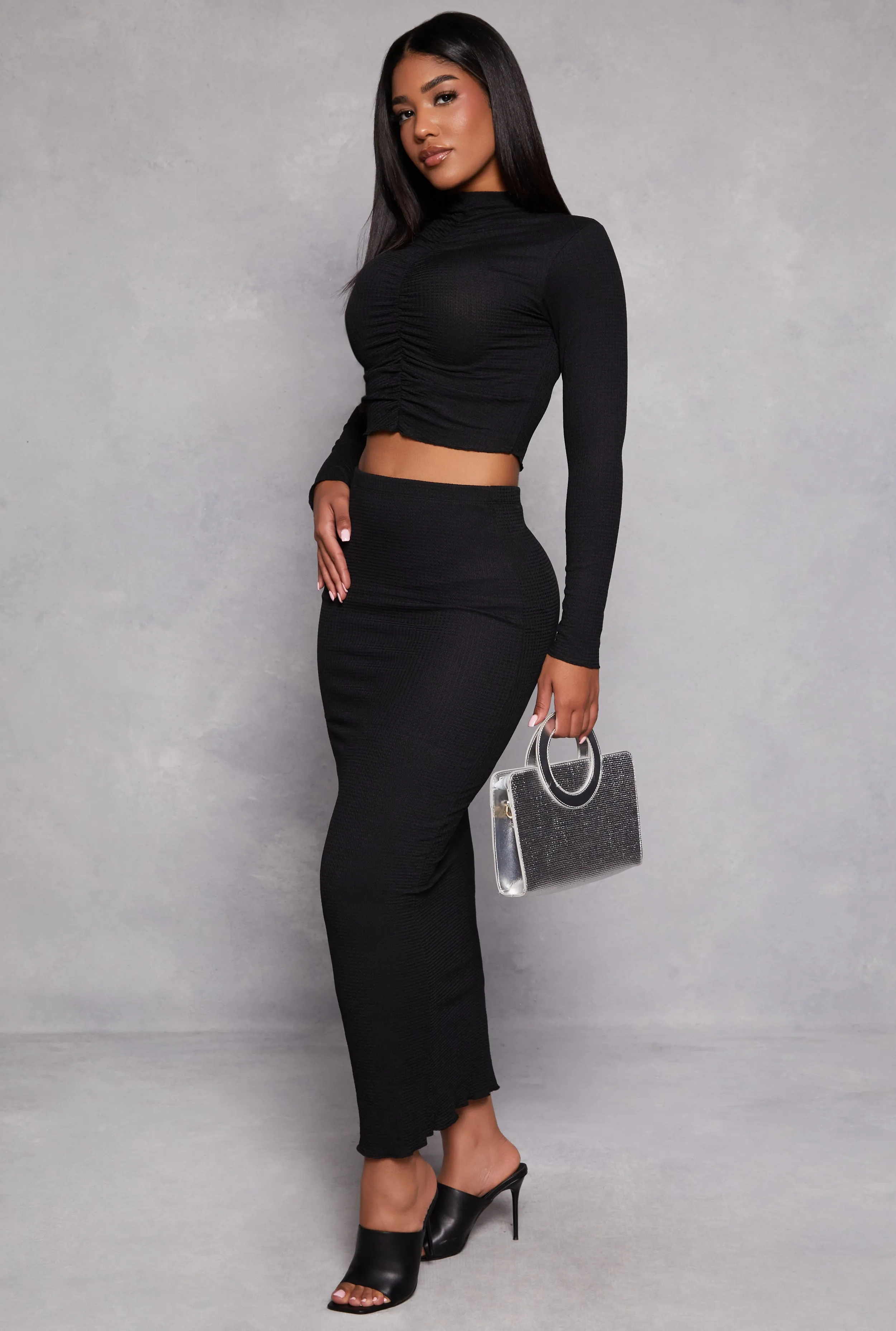 Almost Famous Ruched Long Sleeve Crop Top sold by Rainbow product image thumbnail 2