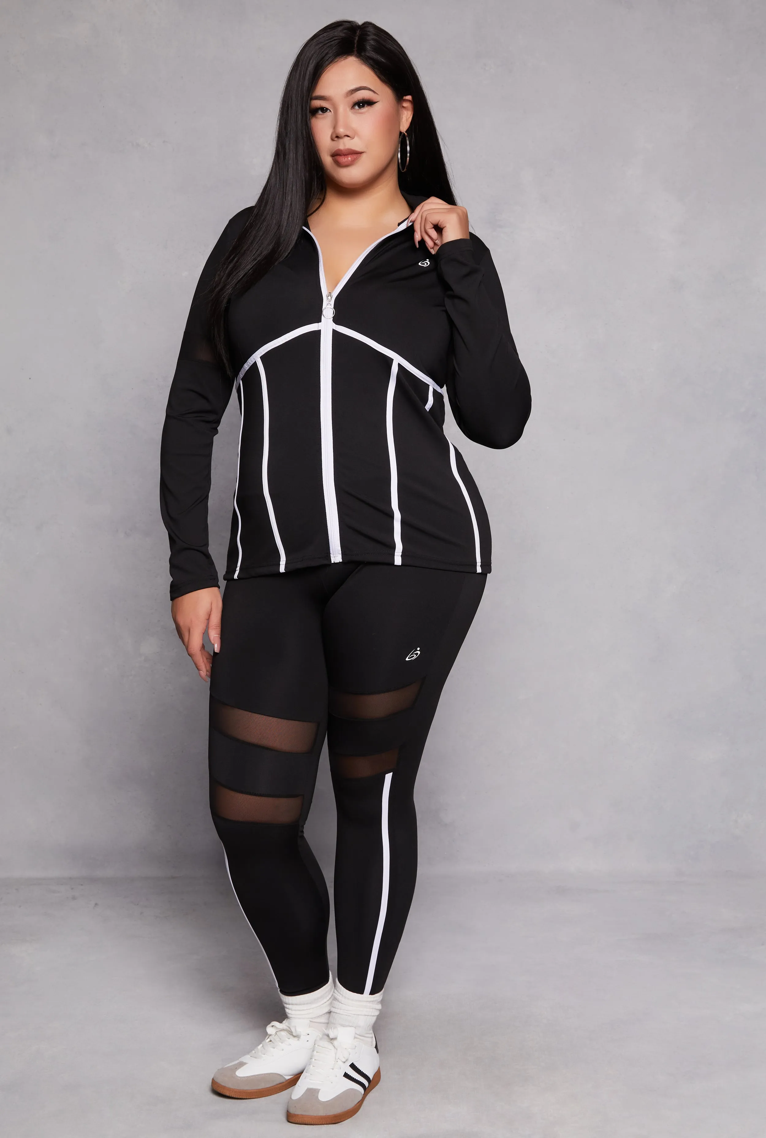 Plus Size Contrast Trim Mesh Detail Leggings sold by Rainbow