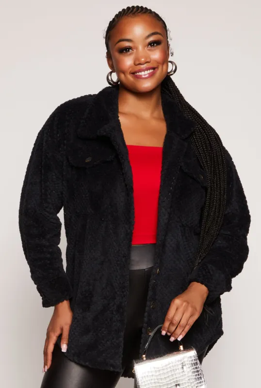 Plus Size Quilted Teddy Shacket sold by Rainbow