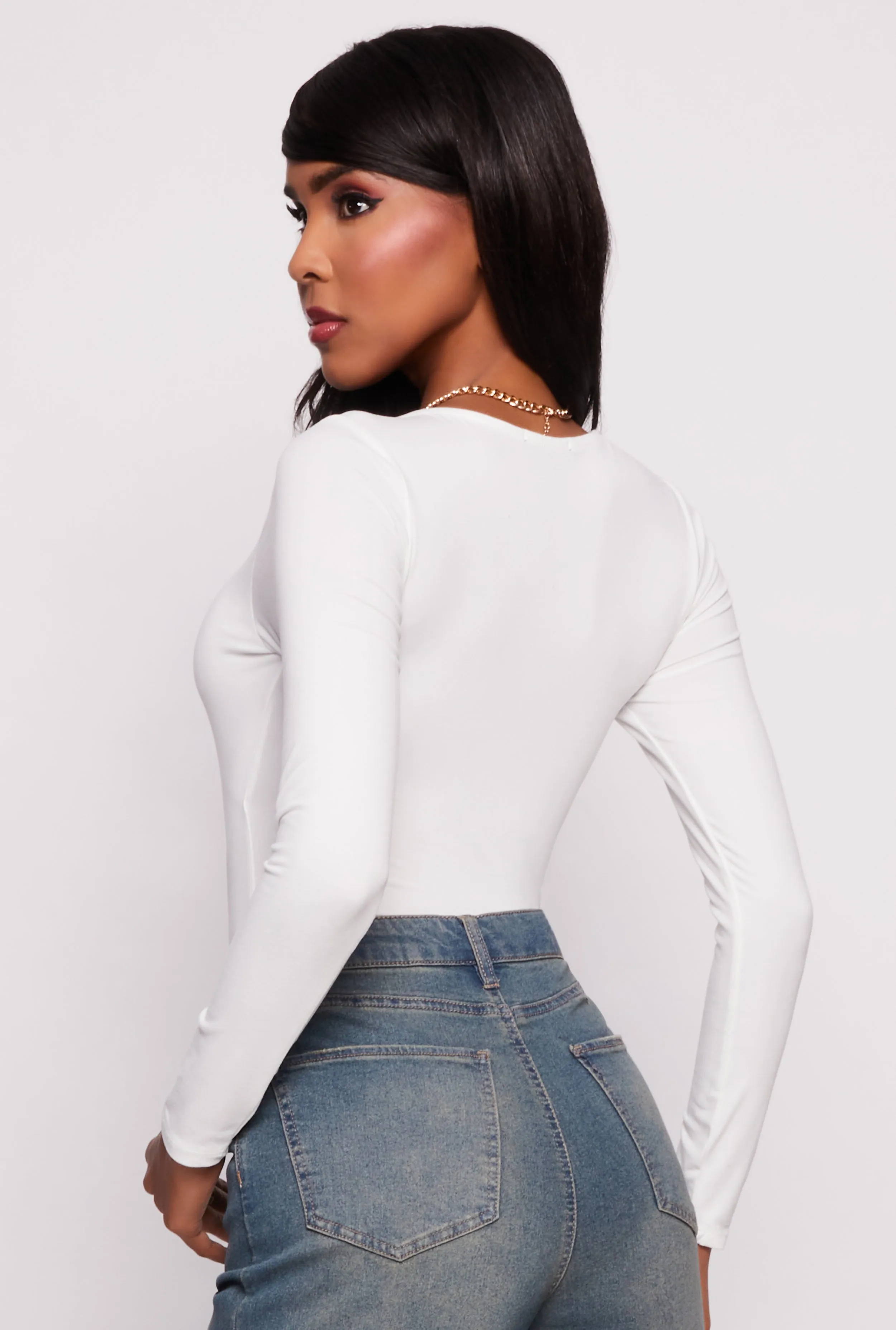 Basic V Neck Long Sleeve Bodysuit sold by Rainbow product image thumbnail 3
