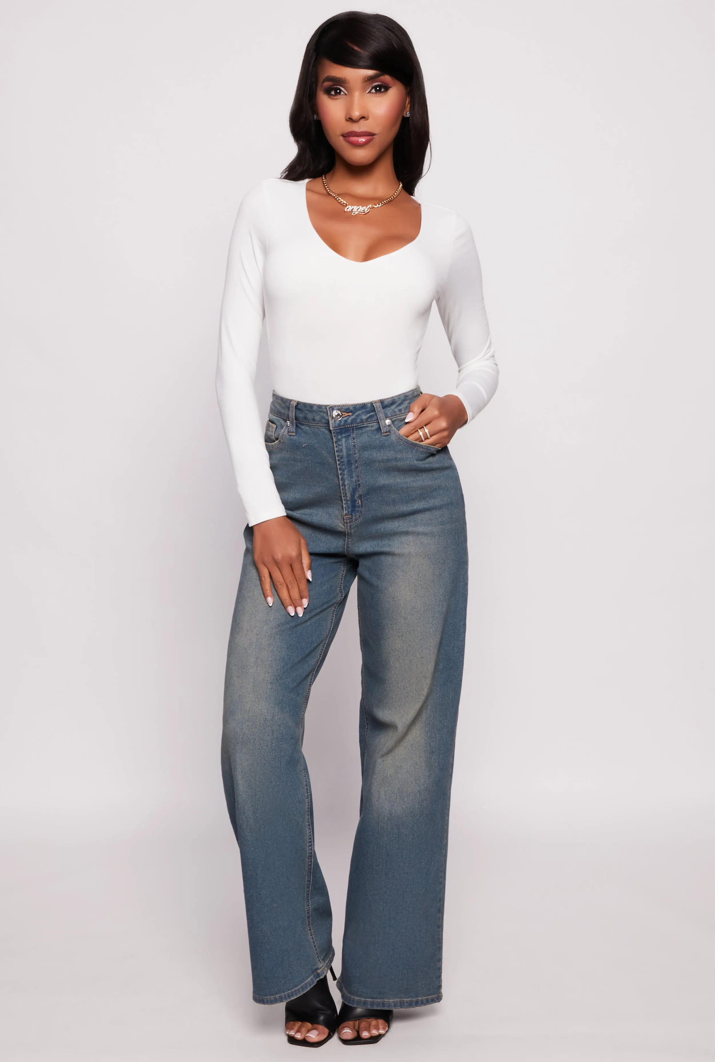 Basic V Neck Long Sleeve Bodysuit sold by Rainbow product image thumbnail 2