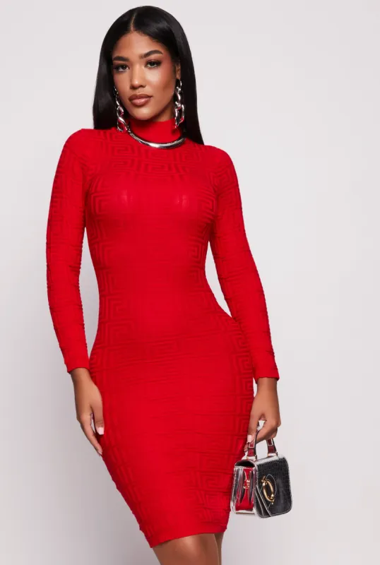 Greek Key Mock Neck Long Sleeve Dress sold by Rainbow