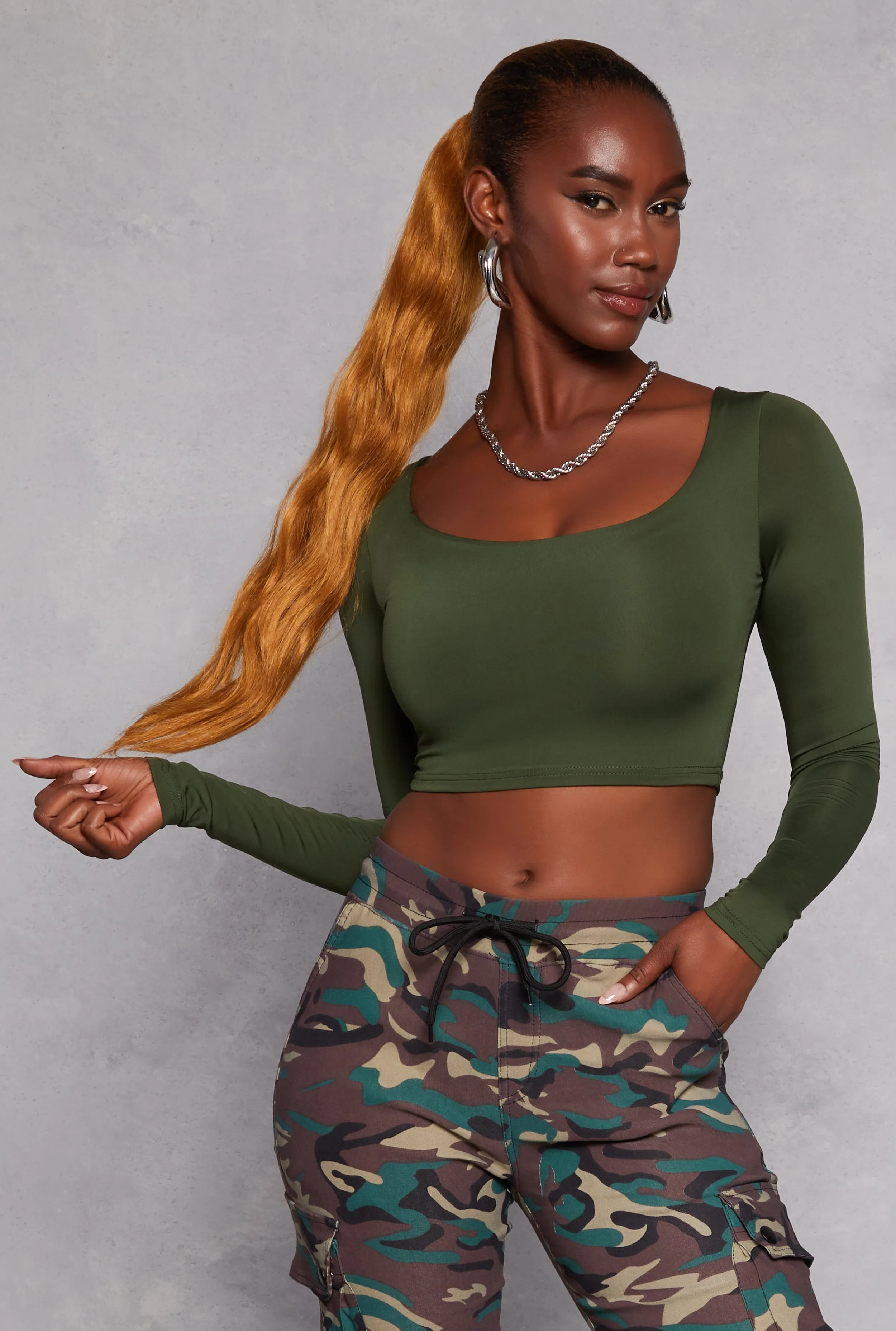 Daisy Scoop Neck Long Sleeve Crop Top sold by Rainbow