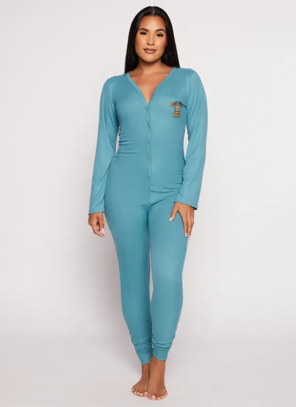 Ribbed Bearly Awake Embroidered Onesie Pajamas sold by Rainbow