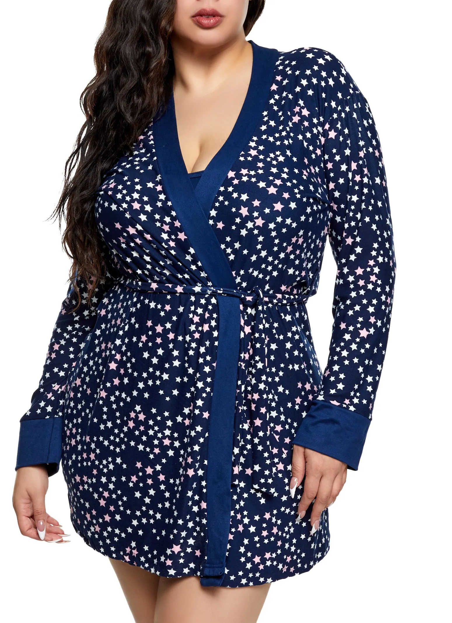 Plus Size Lets Sleep Glitter Graphic Pajama Cami and Shorts with Robe sold by Rainbow