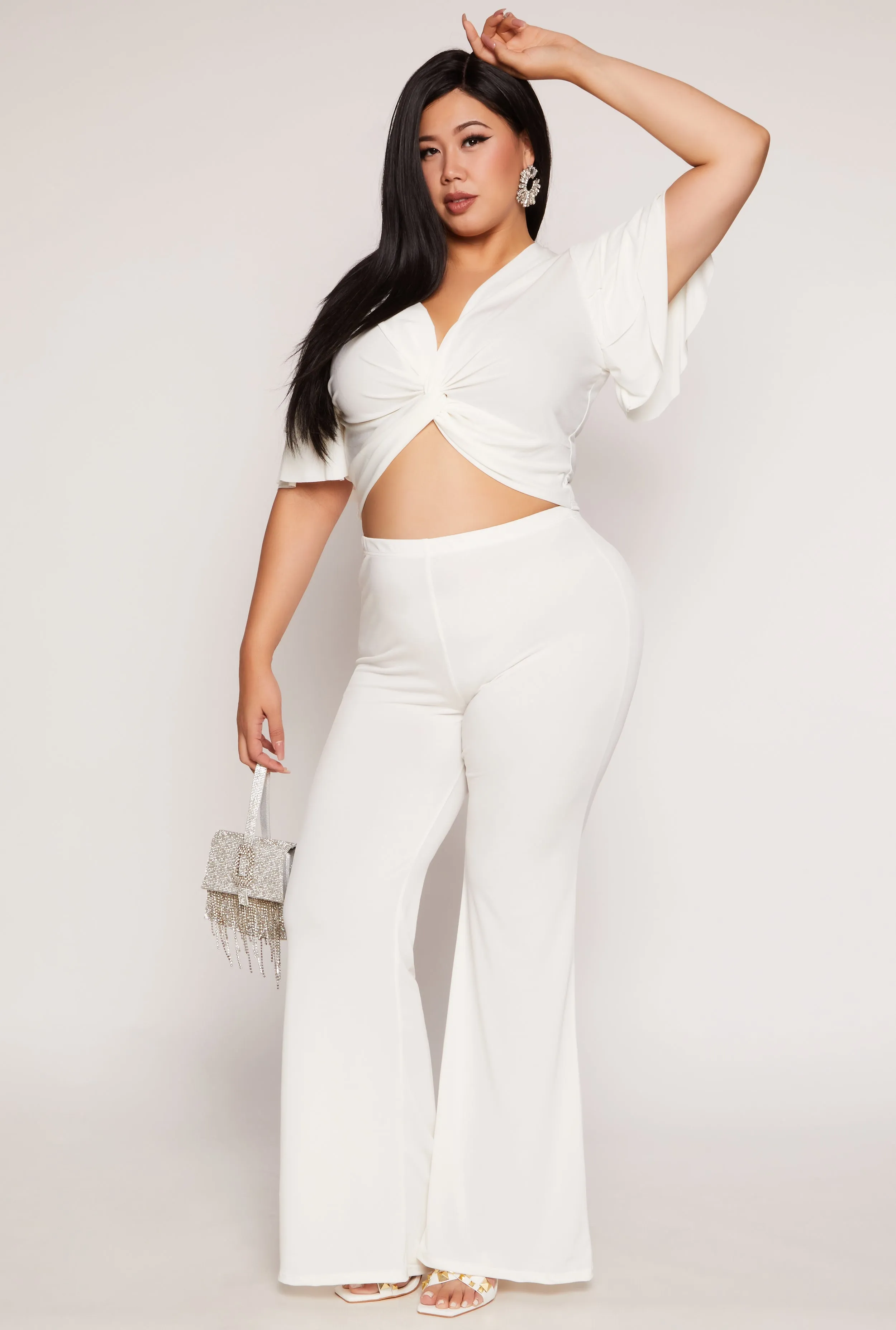 Plus Size Tiered Sleeve Twist Front Crop Top sold by Rainbow product image thumbnail 2