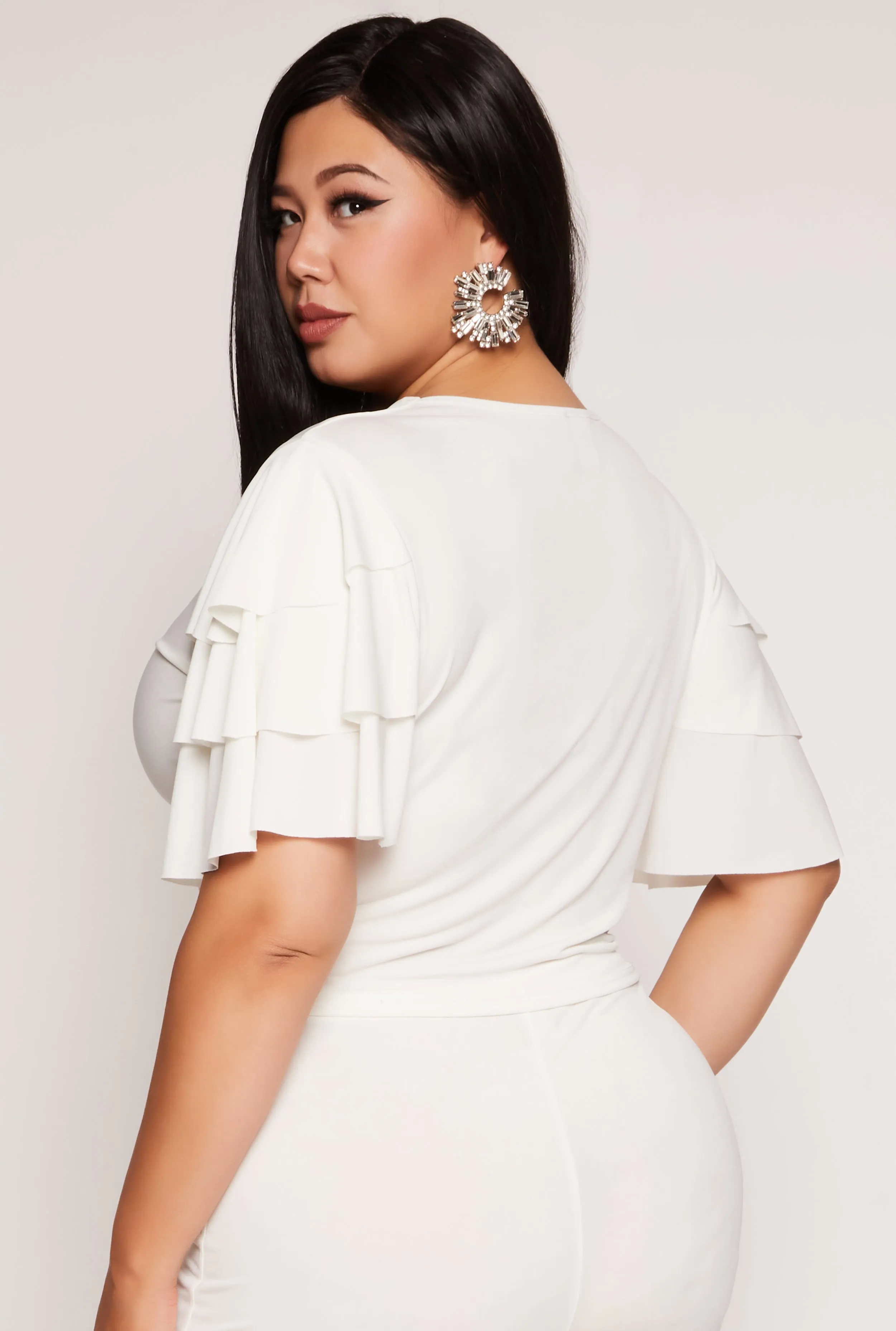 Plus Size Tiered Sleeve Twist Front Crop Top sold by Rainbow product image thumbnail 3