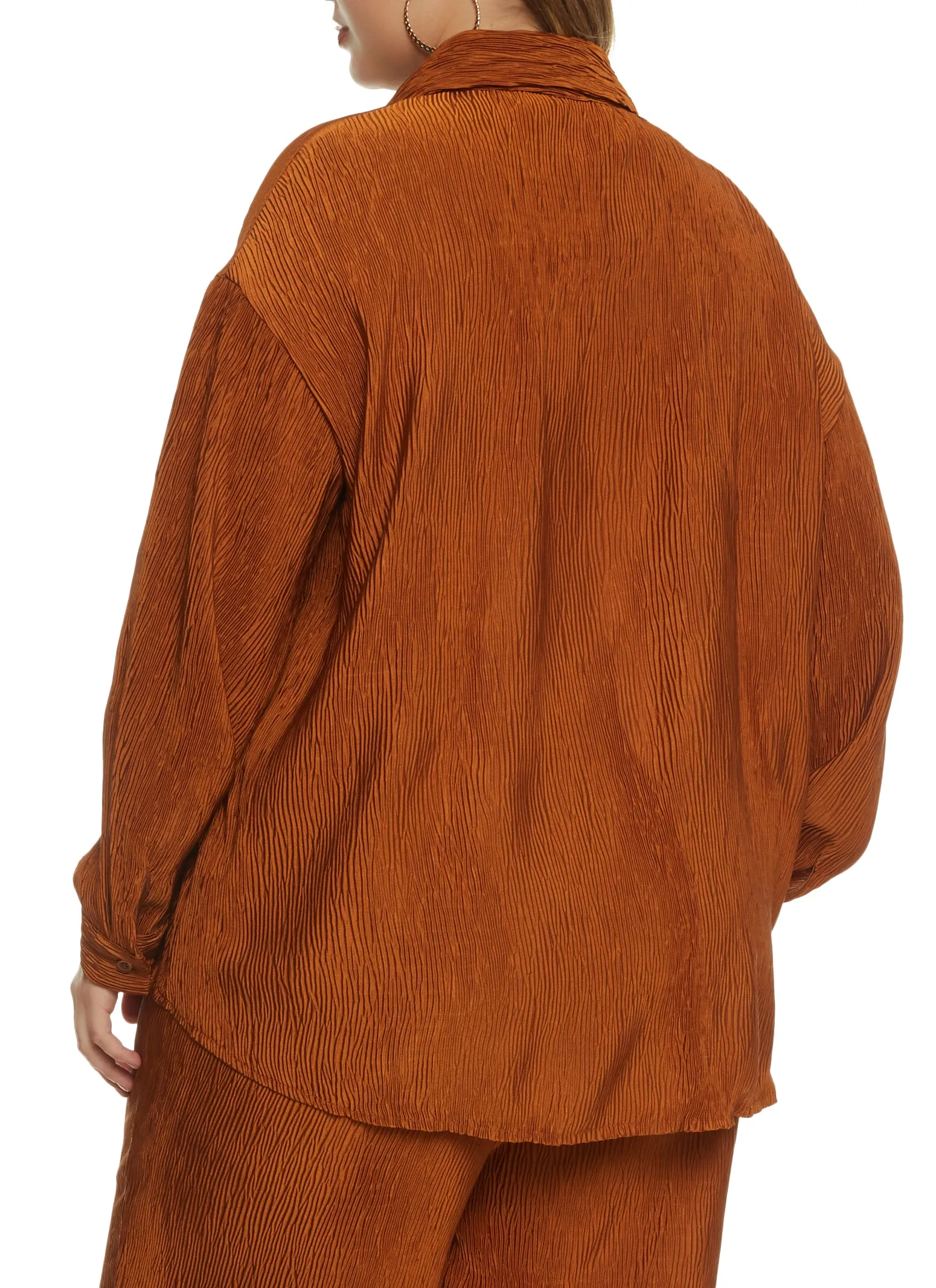 Plus Size Plisse Solid Button Front Shirt sold by Rainbow product image thumbnail 3