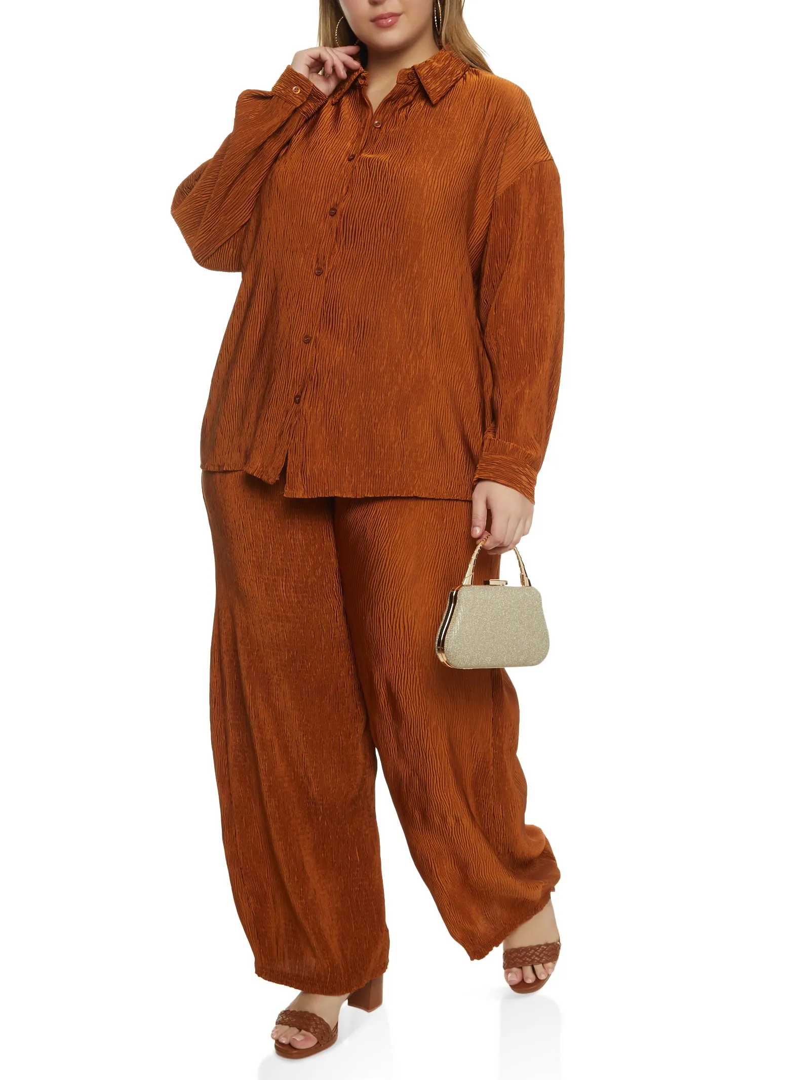 Plus Size Plisse Solid Button Front Shirt sold by Rainbow product image thumbnail 2