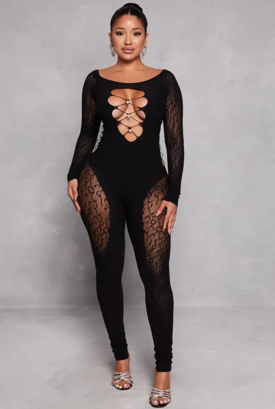 Seamless Faux Pearl Cut Out Catsuit made by Rainbow