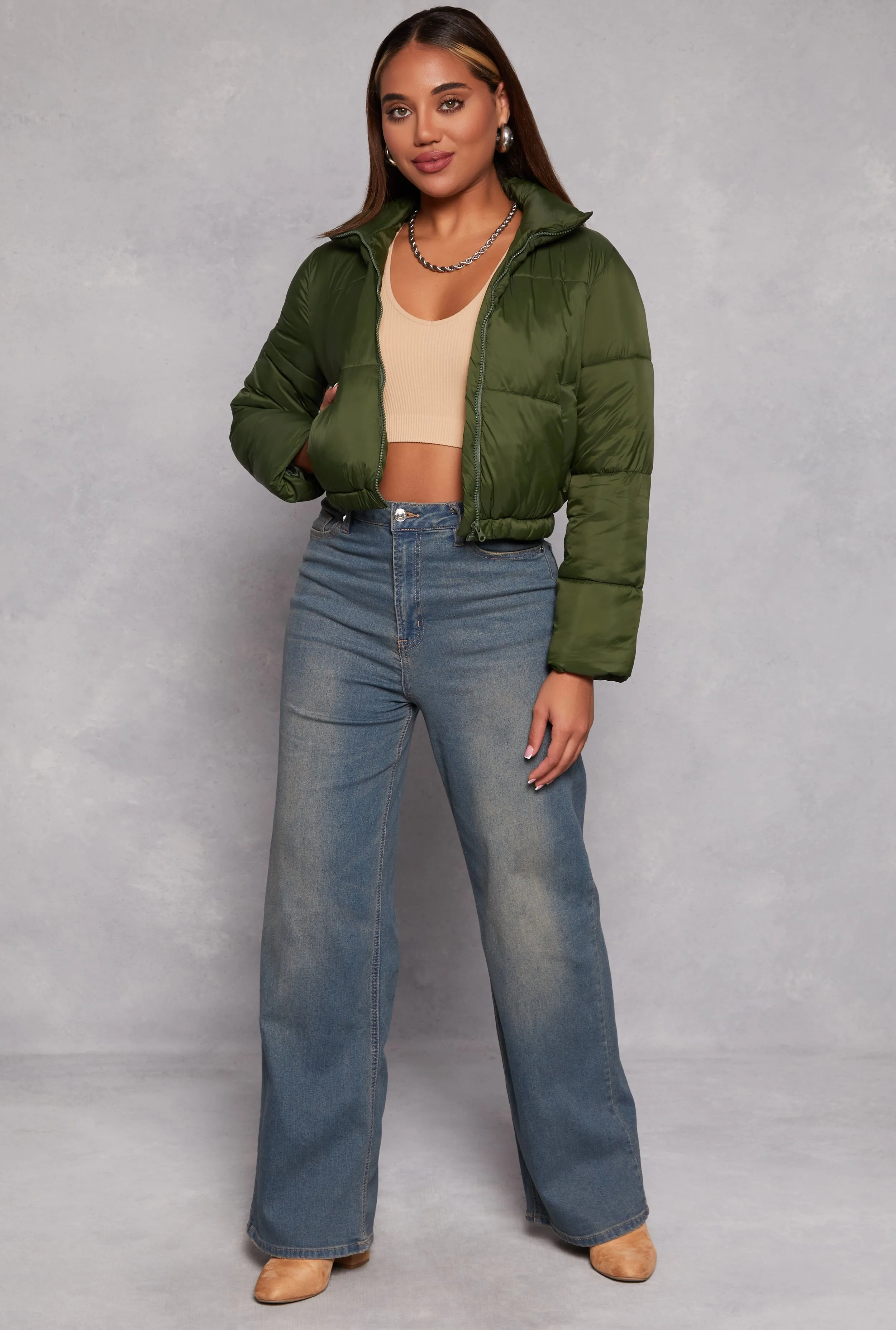 Nylon Zip Front Cropped Puffer Jacket sold by Rainbow product image thumbnail 2