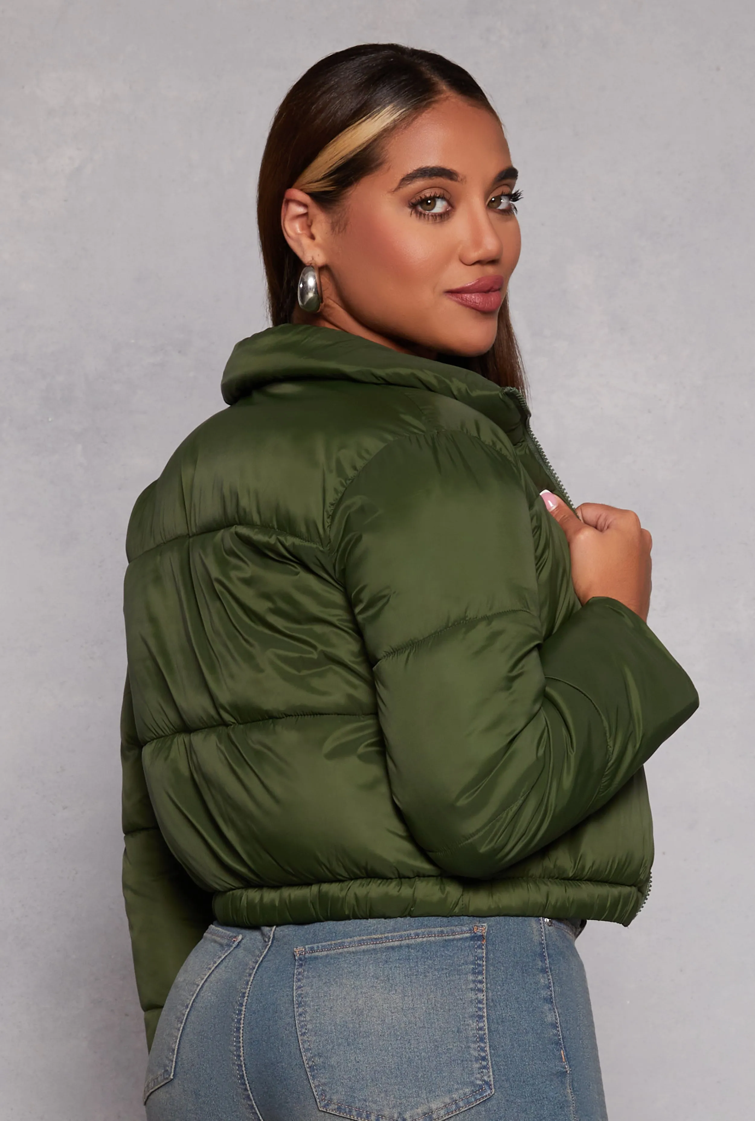 Nylon Zip Front Cropped Puffer Jacket sold by Rainbow product image thumbnail 3